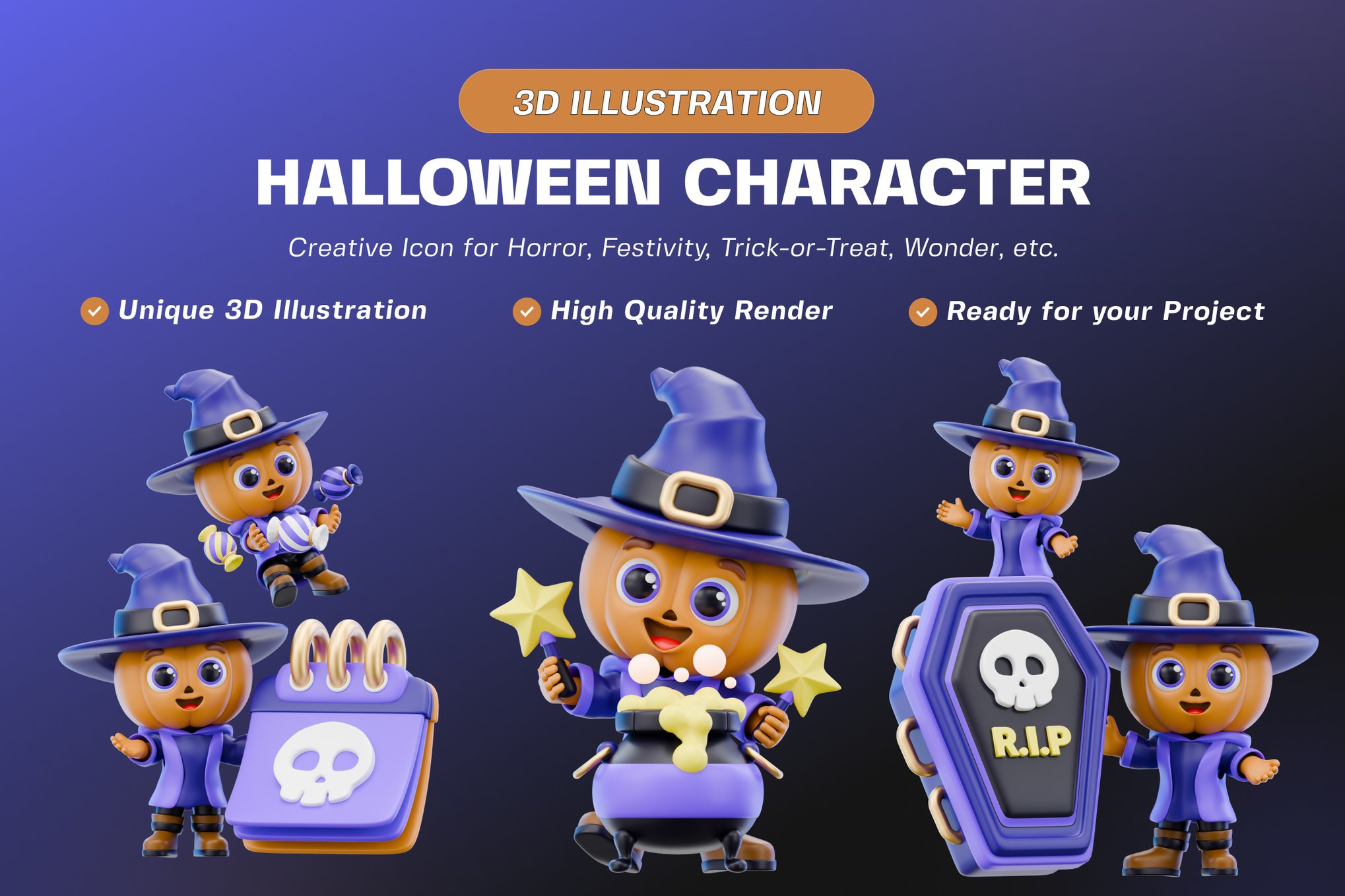 万圣节角色3D插画素材包 Halloween Character 3D Illustration Pack插图 万圣节角色3D插画素材包 Halloween Character 3D Illustration Pack