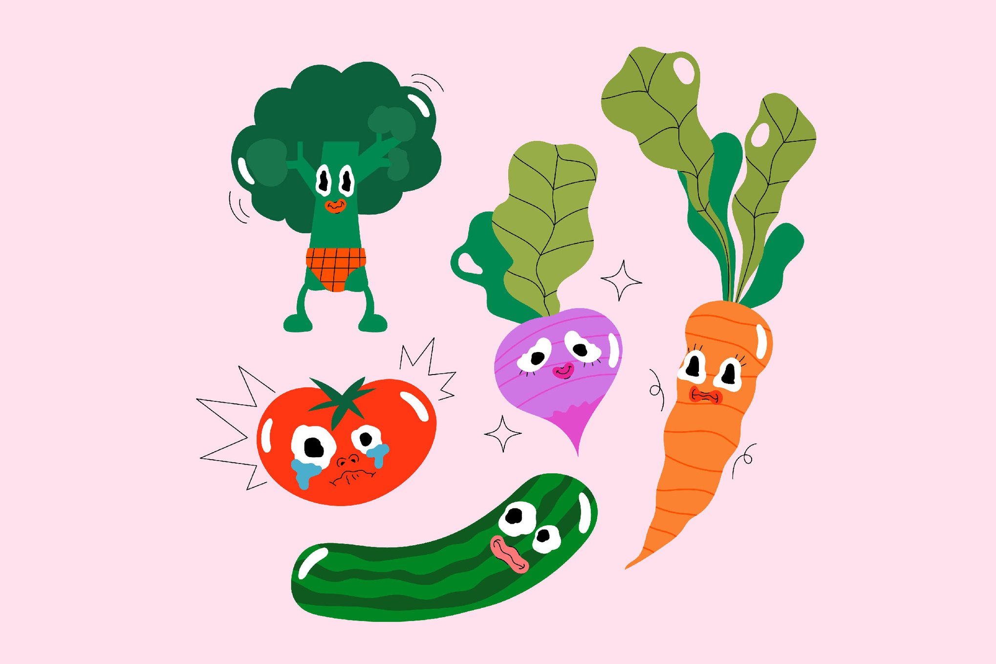 蔬菜拟人角色插画素材集 Vegetables Character Asset Illustration插图 蔬菜拟人角色插画素材集 Vegetables Character Asset Illustration