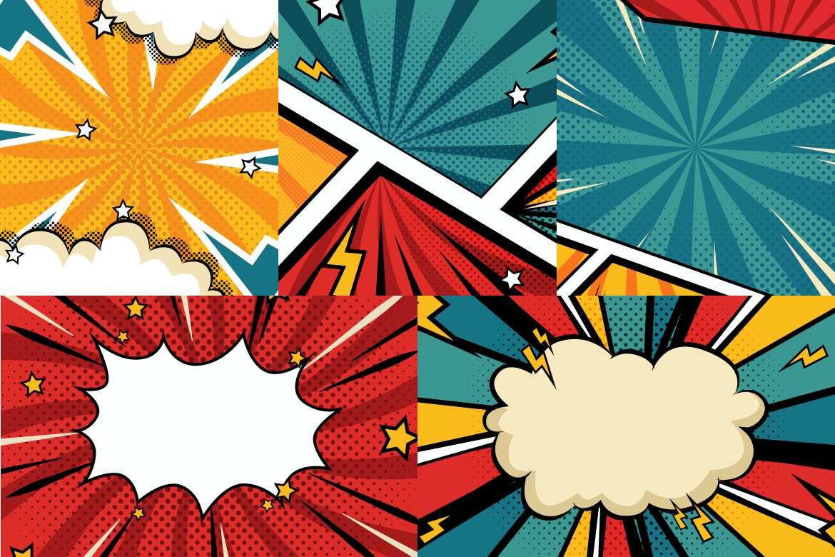 复古漫画爆炸效果背景 Retro Comic Blasts_ Backgrounds ft