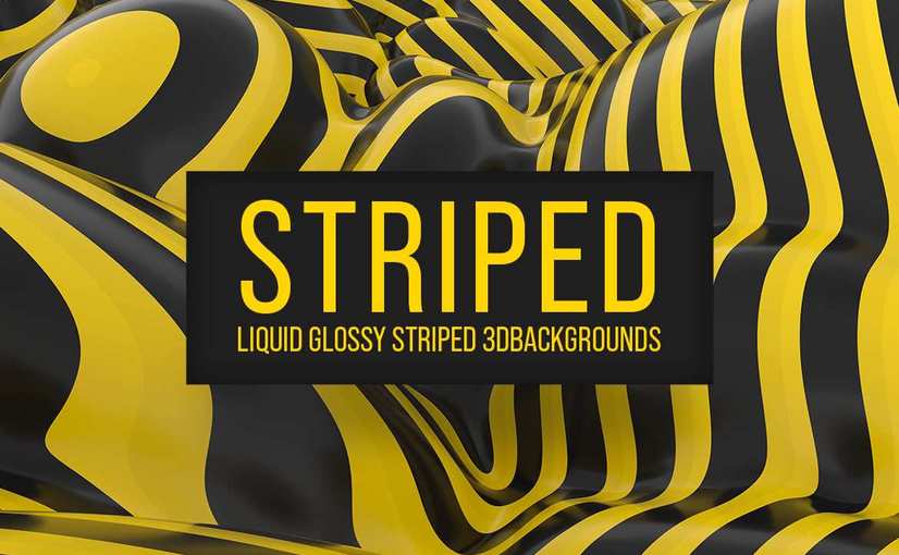 液态光泽条纹黄黑3D背景 Liquid Glossy Striped Yellow-Black 3D Backgrounds