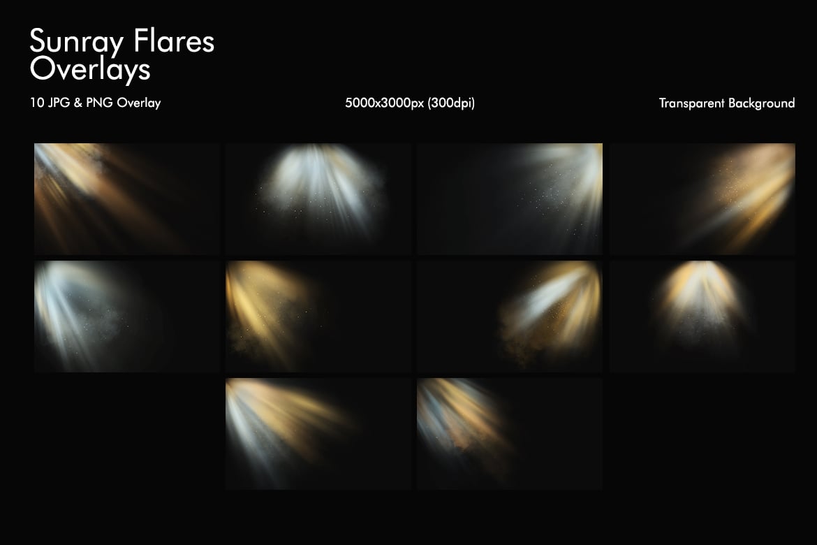 阳光射线光斑叠加纹理 Sunray Flares Overlays Textures ft插图1 阳光射线光斑叠加纹理 Sunray Flares Overlays Textures ft