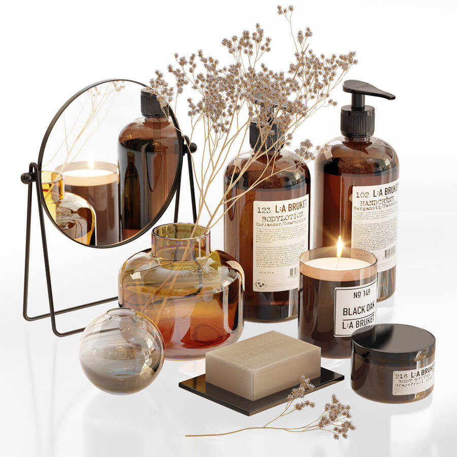 浴室用品组合3D模型 LA Bruket Decor Set for Bathroom with Dry Flowers插图