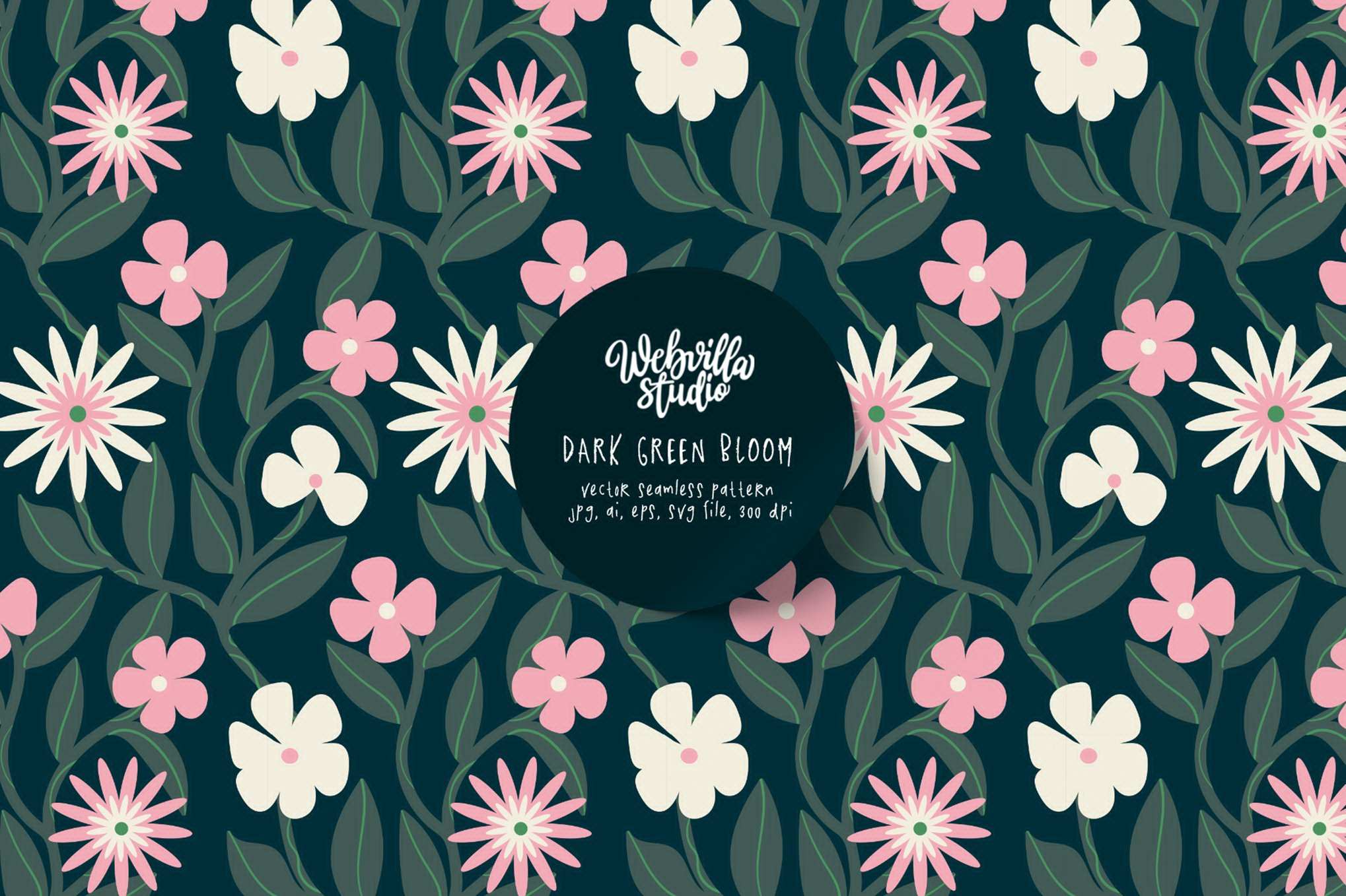 墨绿色绽放花卉矢量图案 Dark Green Bloom Vector Pattern Background插图 墨绿色绽放花卉矢量图案 Dark Green Bloom Vector Pattern Background