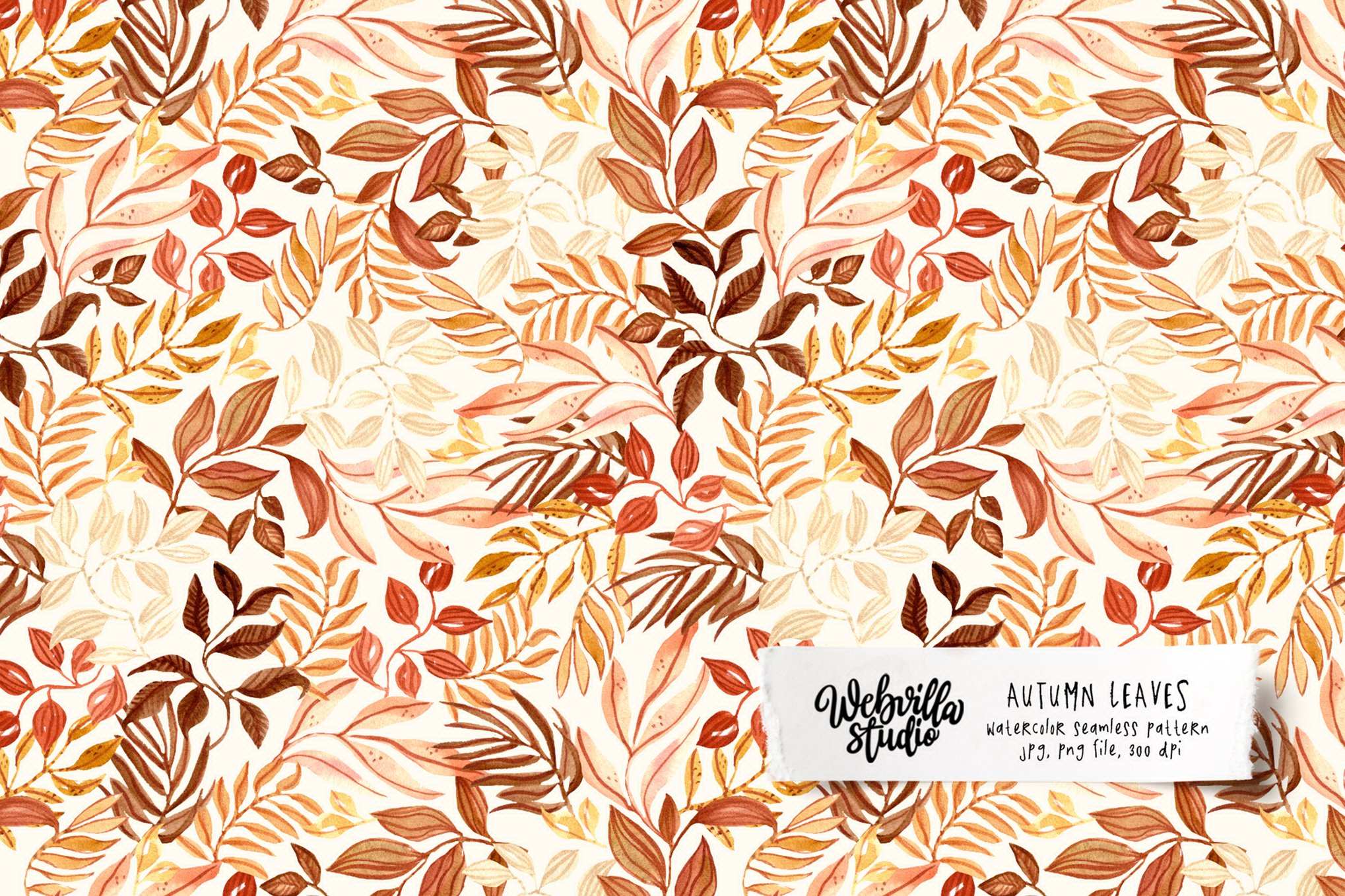 秋叶水彩晕染图案背景 Autumn Leaves Watercolor Pattern Background