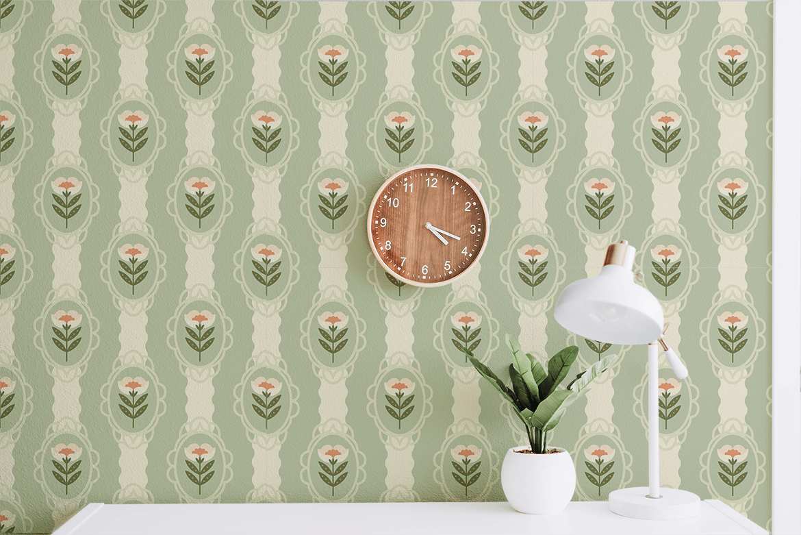 复古绿植花卉图案背景纹理 Green Retro Flower Pattern Background Textures