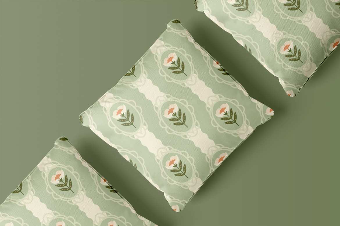 复古绿植花卉图案背景纹理 Green Retro Flower Pattern Background Textures