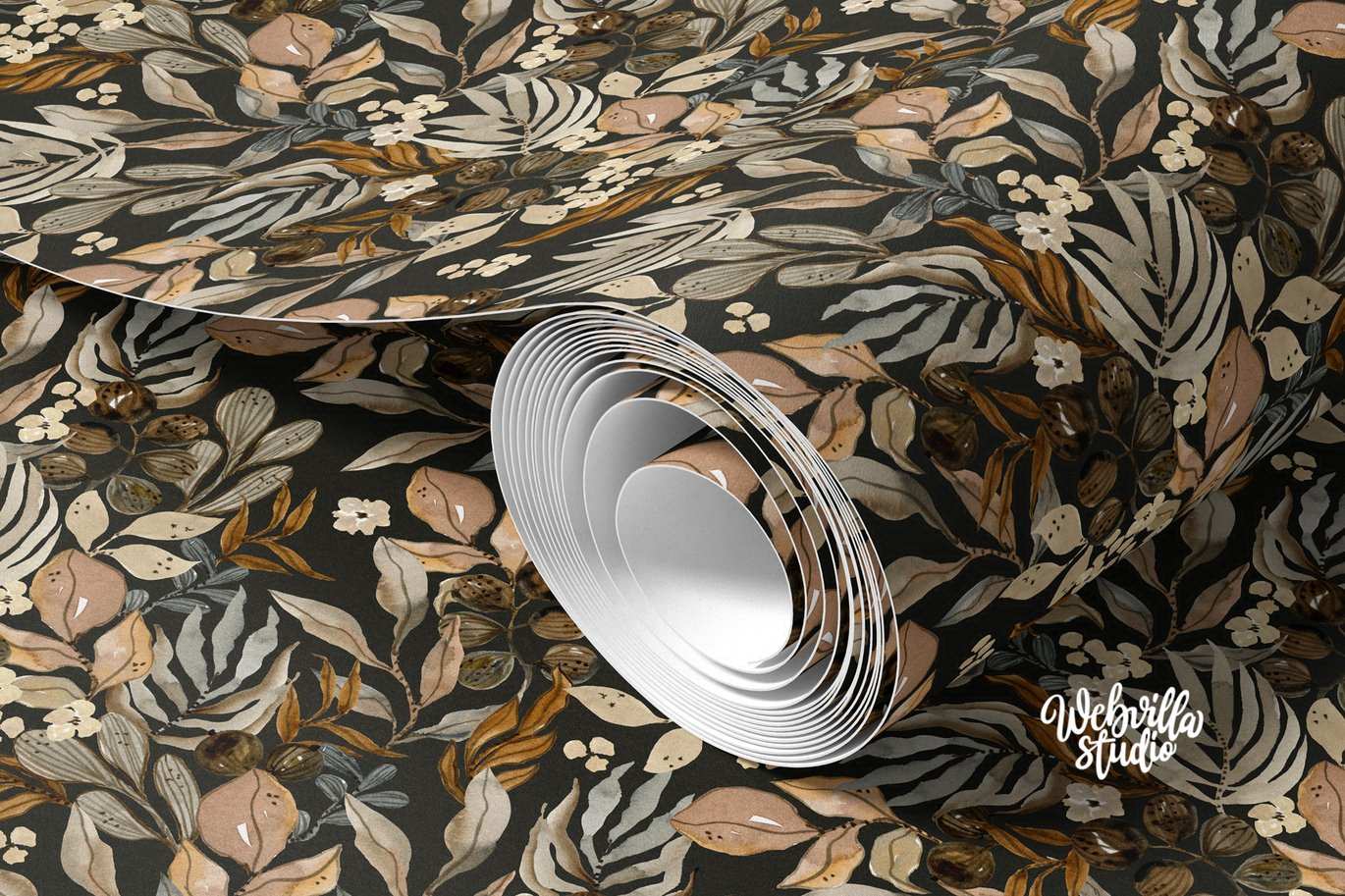 灰调秋叶水彩图案背景 Gray Autumn Watercolor Pattern Background Textures