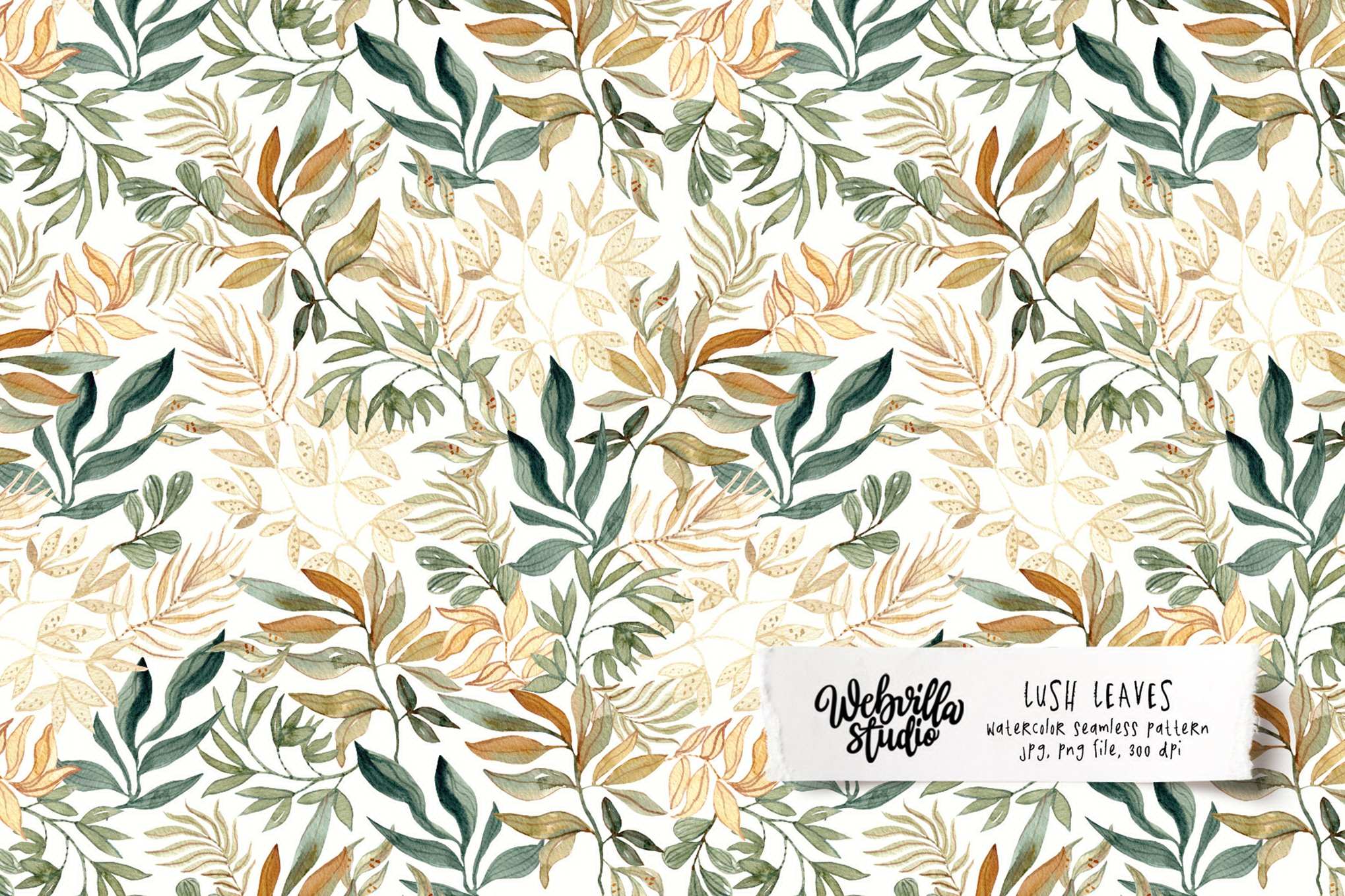 森系水彩树叶无缝图案 Lush Leaves Watercolor Pattern Background Textures插图 森系水彩树叶无缝图案 Lush Leaves Watercolor Pattern Background Textures