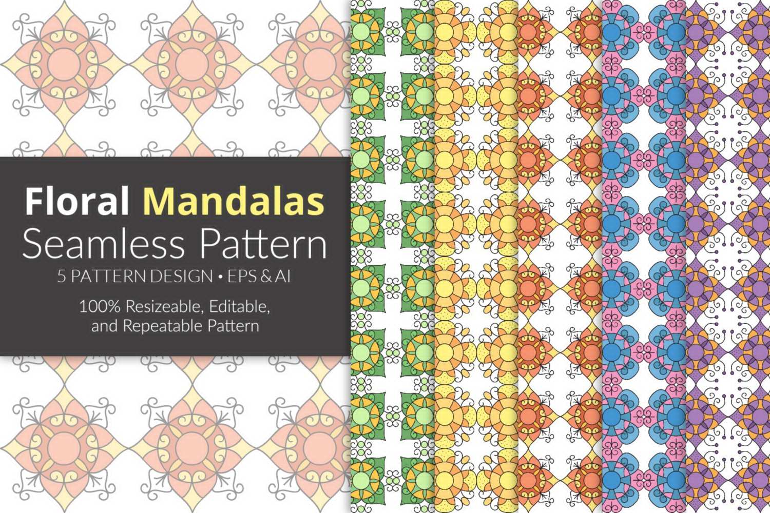 花卉曼陀罗无缝循环图案 Floral Mandalas Seamless Pattern Background Textures插图 花卉曼陀罗无缝循环图案 Floral Mandalas Seamless Pattern Background Textures