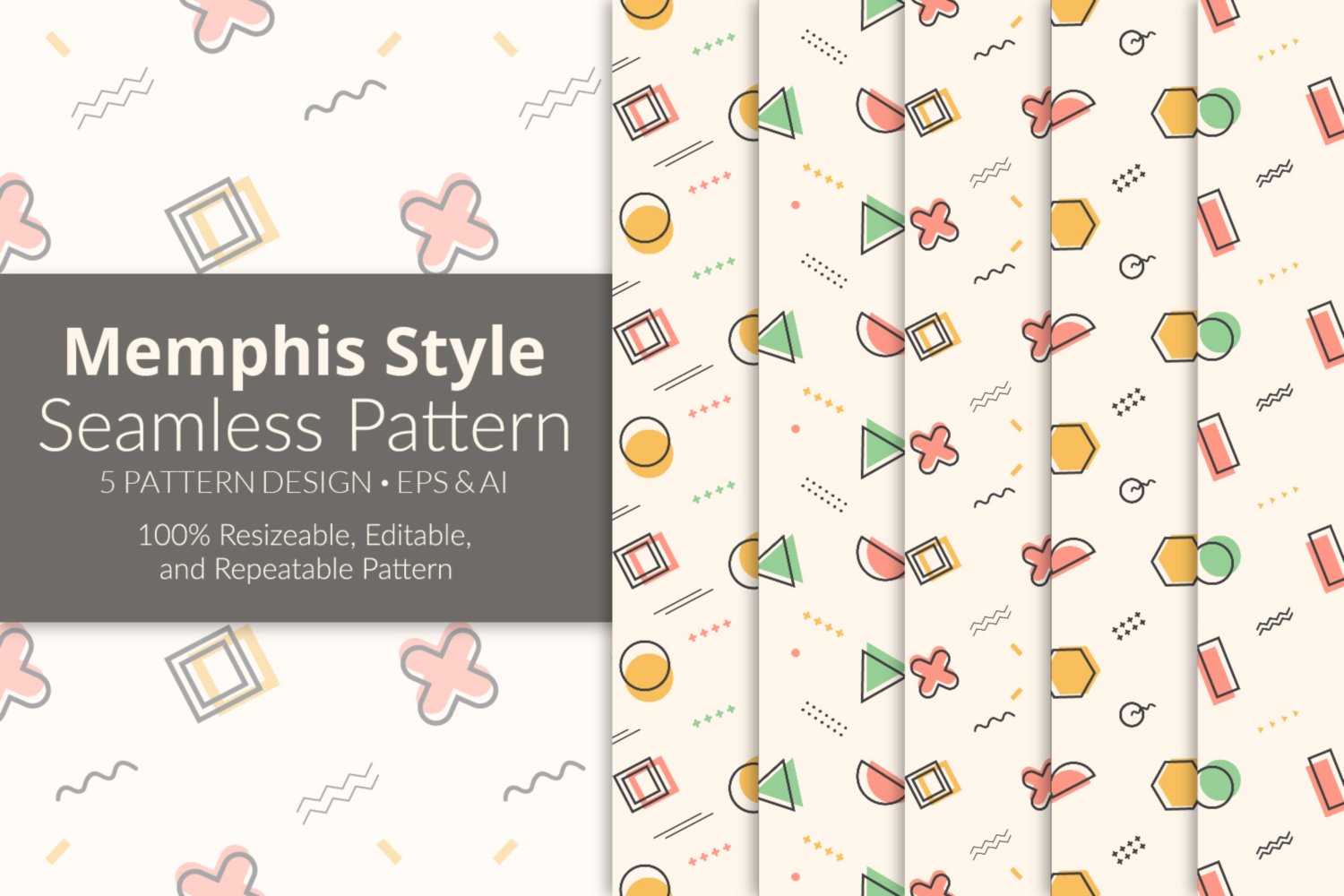 孟菲斯风格无缝图案套装 Memphis Style Seamless Pattern Pack插图 孟菲斯风格无缝图案套装 Memphis Style Seamless Pattern Pack
