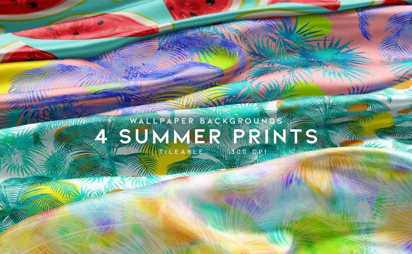 4款夏日主题印刷纹理背景 4 Summer Prints Background Textures