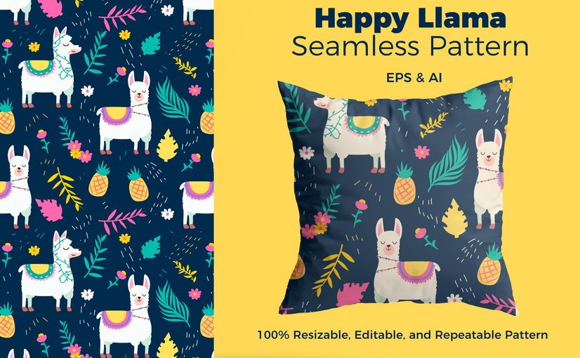 羊驼元素趣味重复图案 Llama Pattern Seamless Background Textures