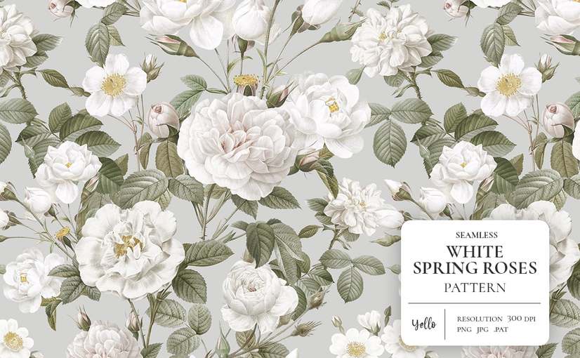白玫瑰花卉纹理背景 White Roses Pattern Background Textures