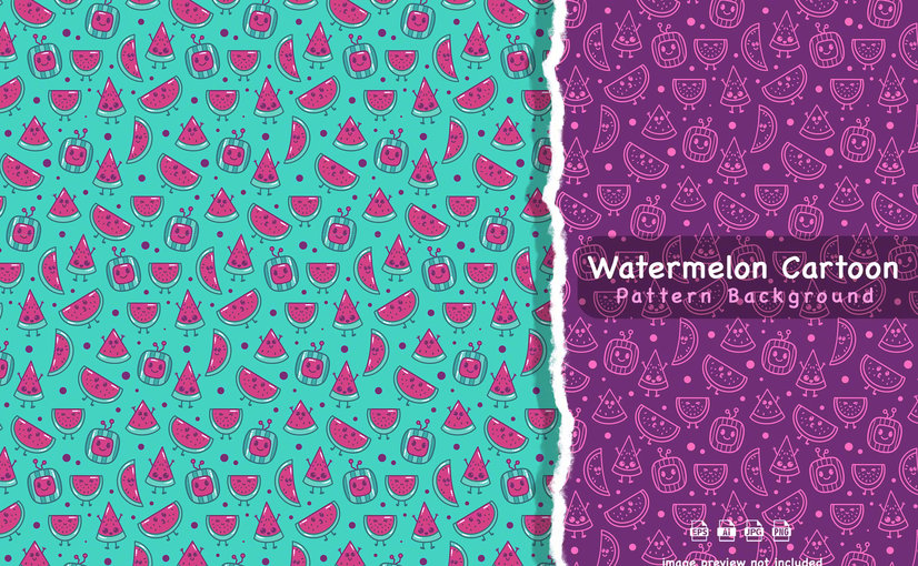 西瓜卡通图案背景纹理 Watermelon Cartoon Pattern Background