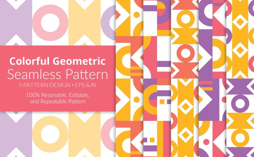 彩色几何无缝图案背景 Colorful Geometric Seamless Pattern