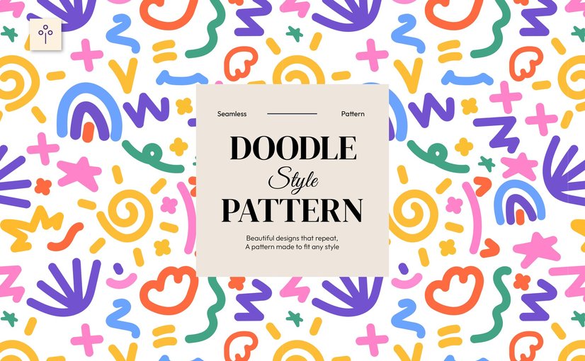 趣味涂鸦风格无缝图案 White Colorful Doodle Seamless Pattern