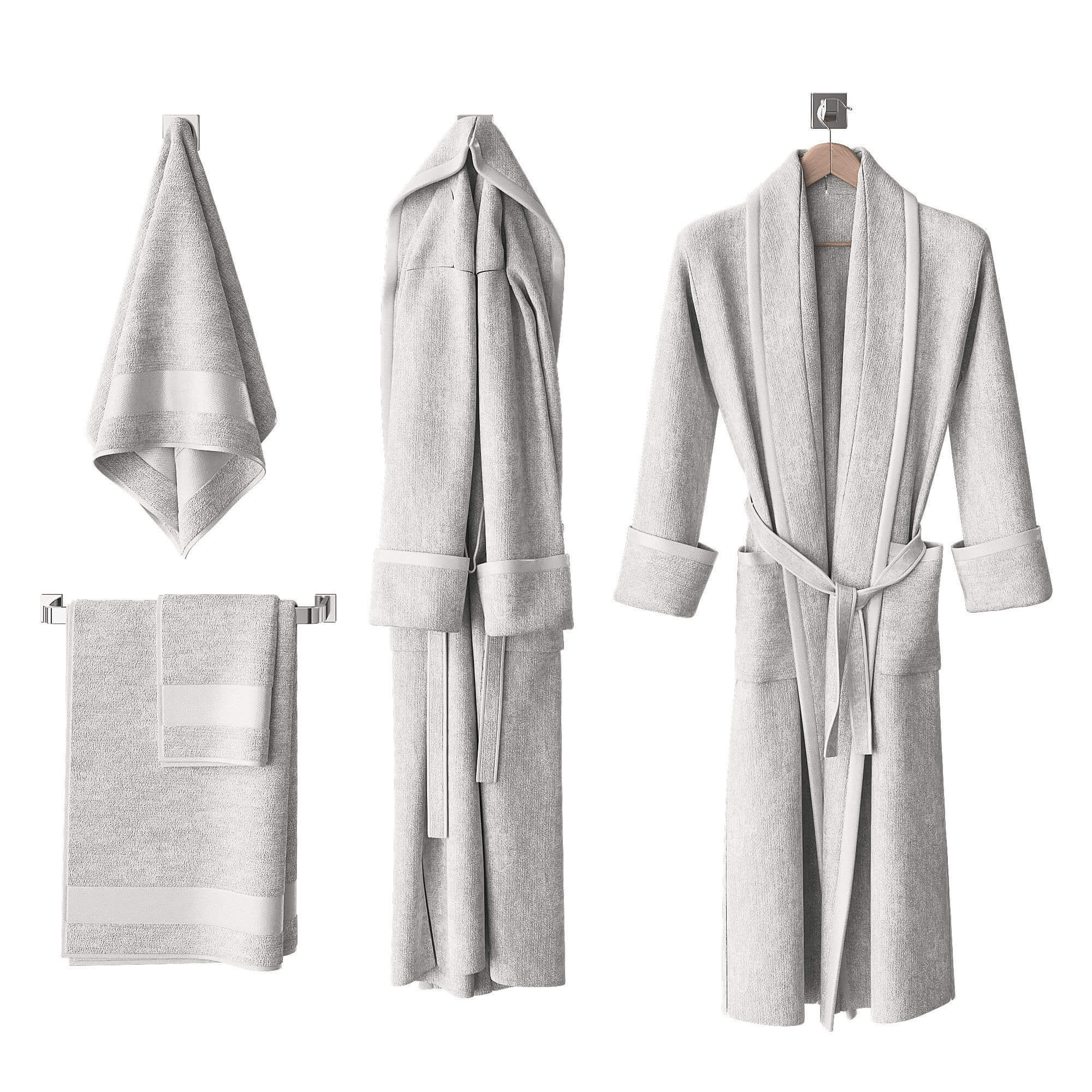 白色浴袍和毛巾3D模型 White Bathrobe and Towels插图