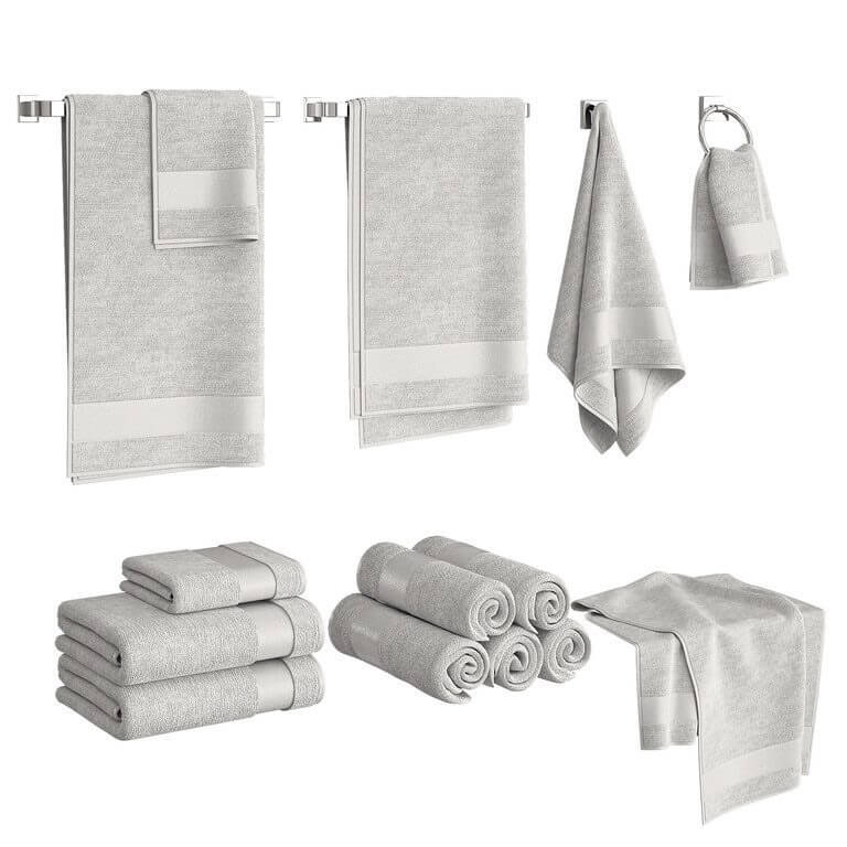 白色毛巾组合3D模型 White Towels Set插图