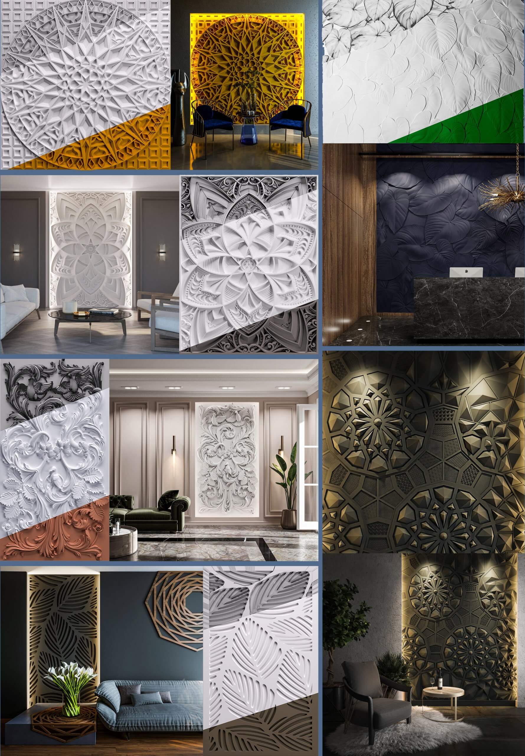 6款客厅浅浮雕背景墙设计3D模型 Decor line Bas-relief