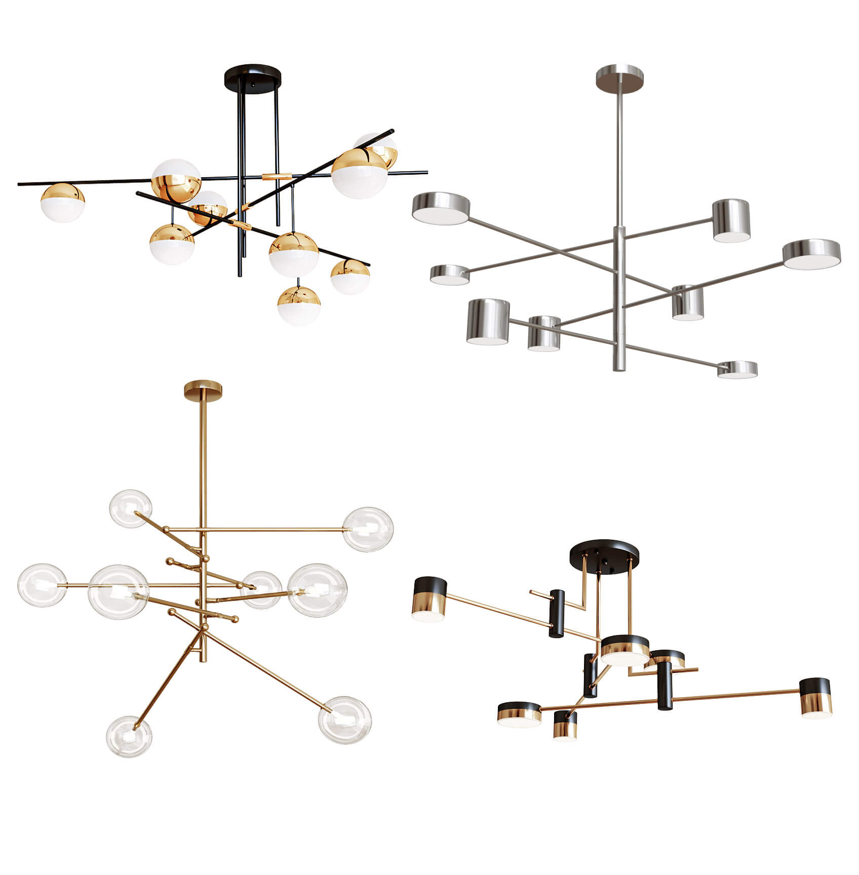 4款金属枝干吸顶灯3D模型 Kink Light Ceiling lamps插图