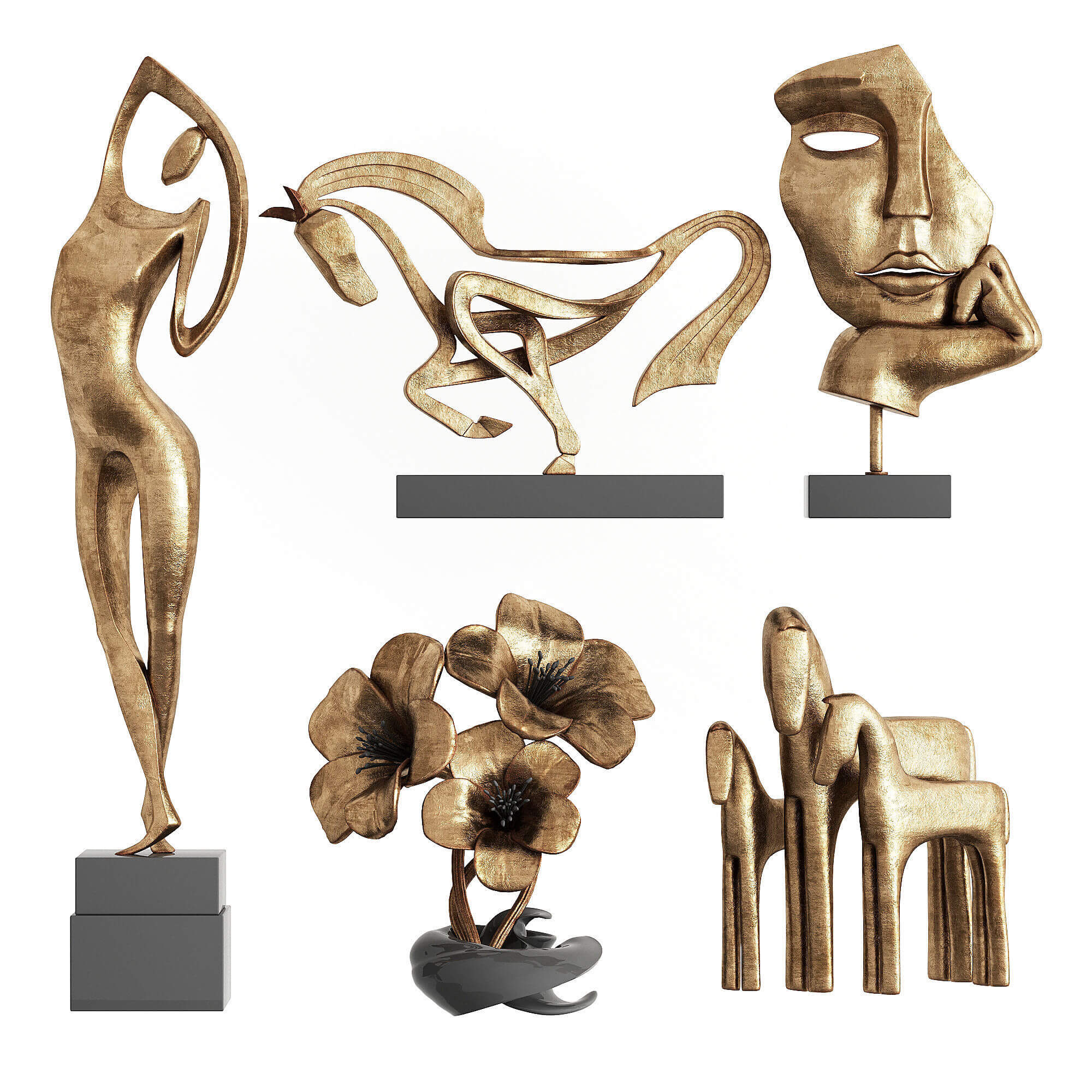 金色工艺品装饰组合3D模型 Decorative Set FR06