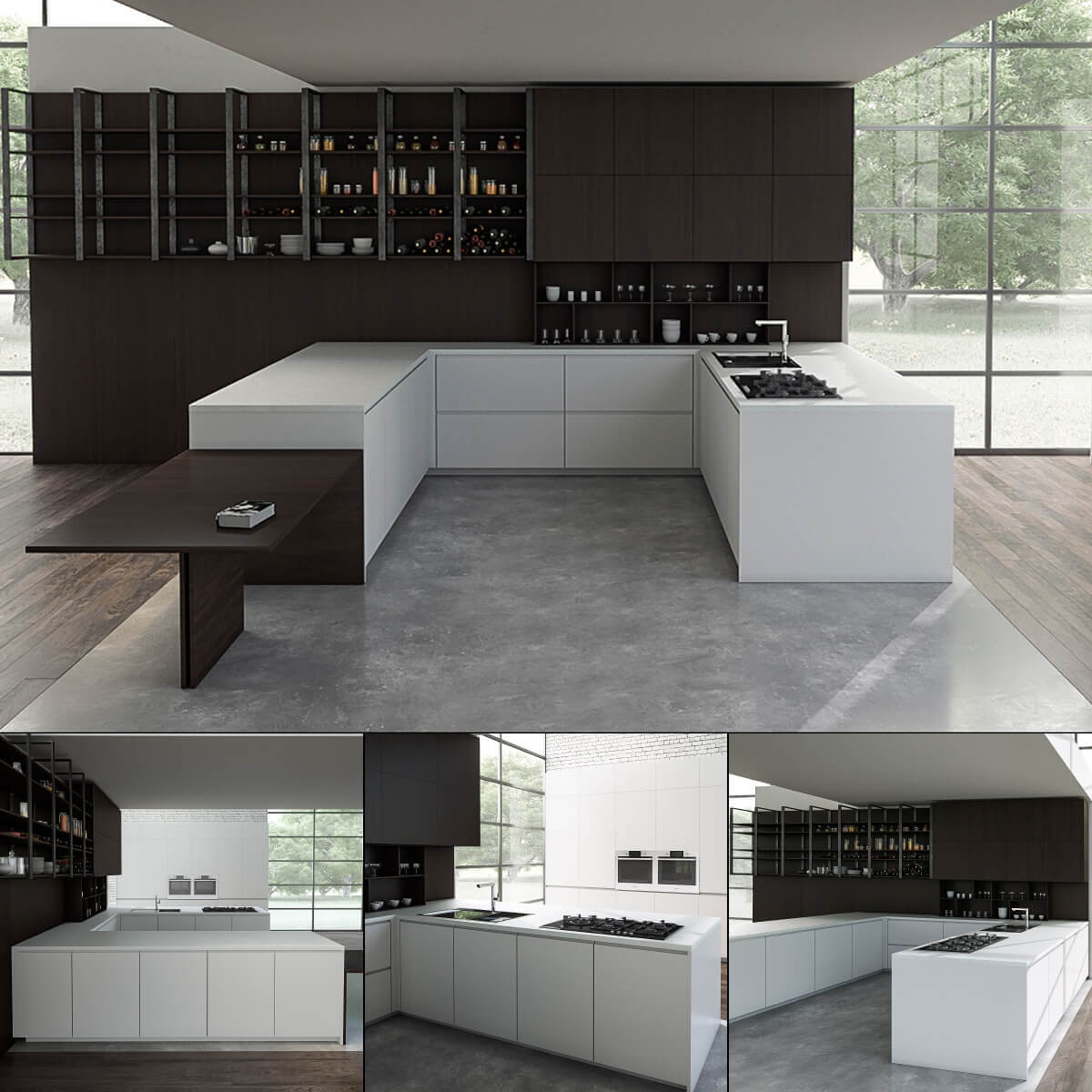 深棕色橱柜3D模型 kitchen-bva-tea插图