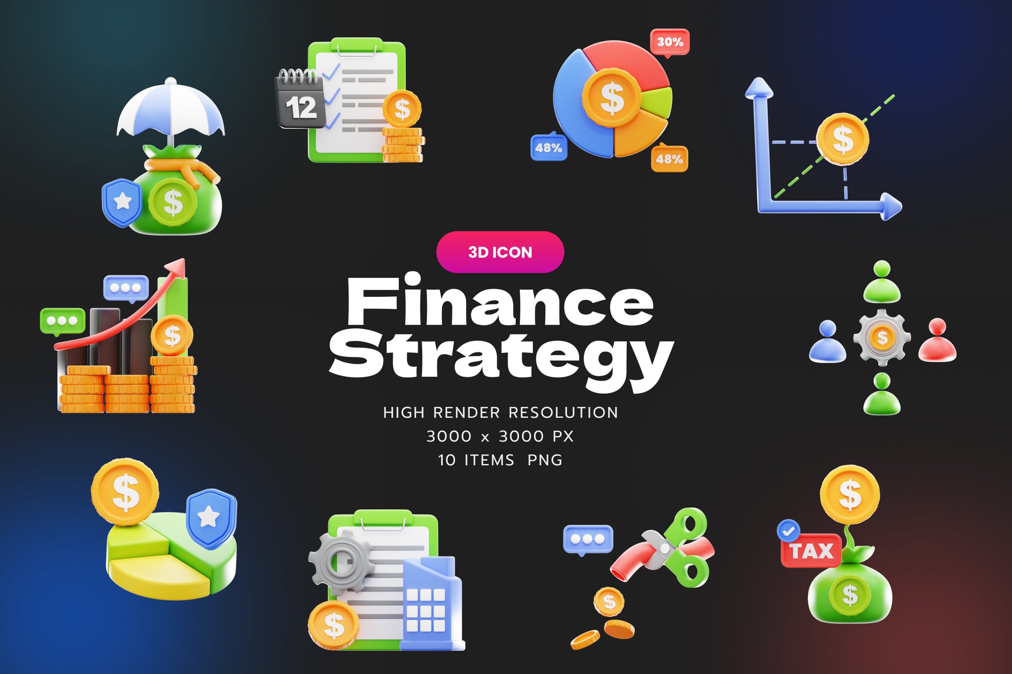 金融战略3D立体插画 Financial Strategy 3D Illustration