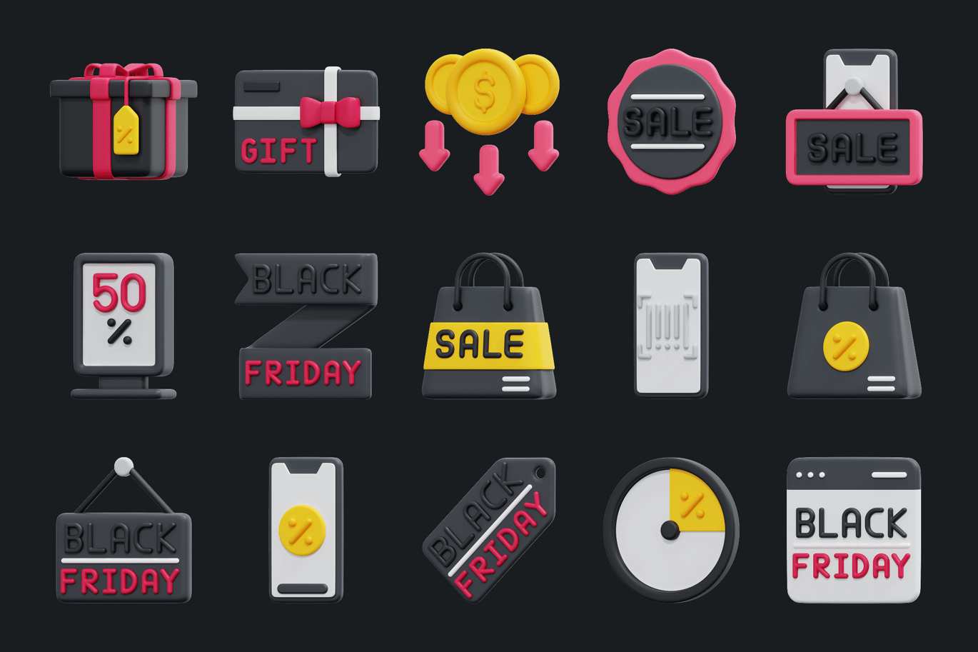 黑色星期五购物主题3D图标 Black Friday Shopping 3D Icon