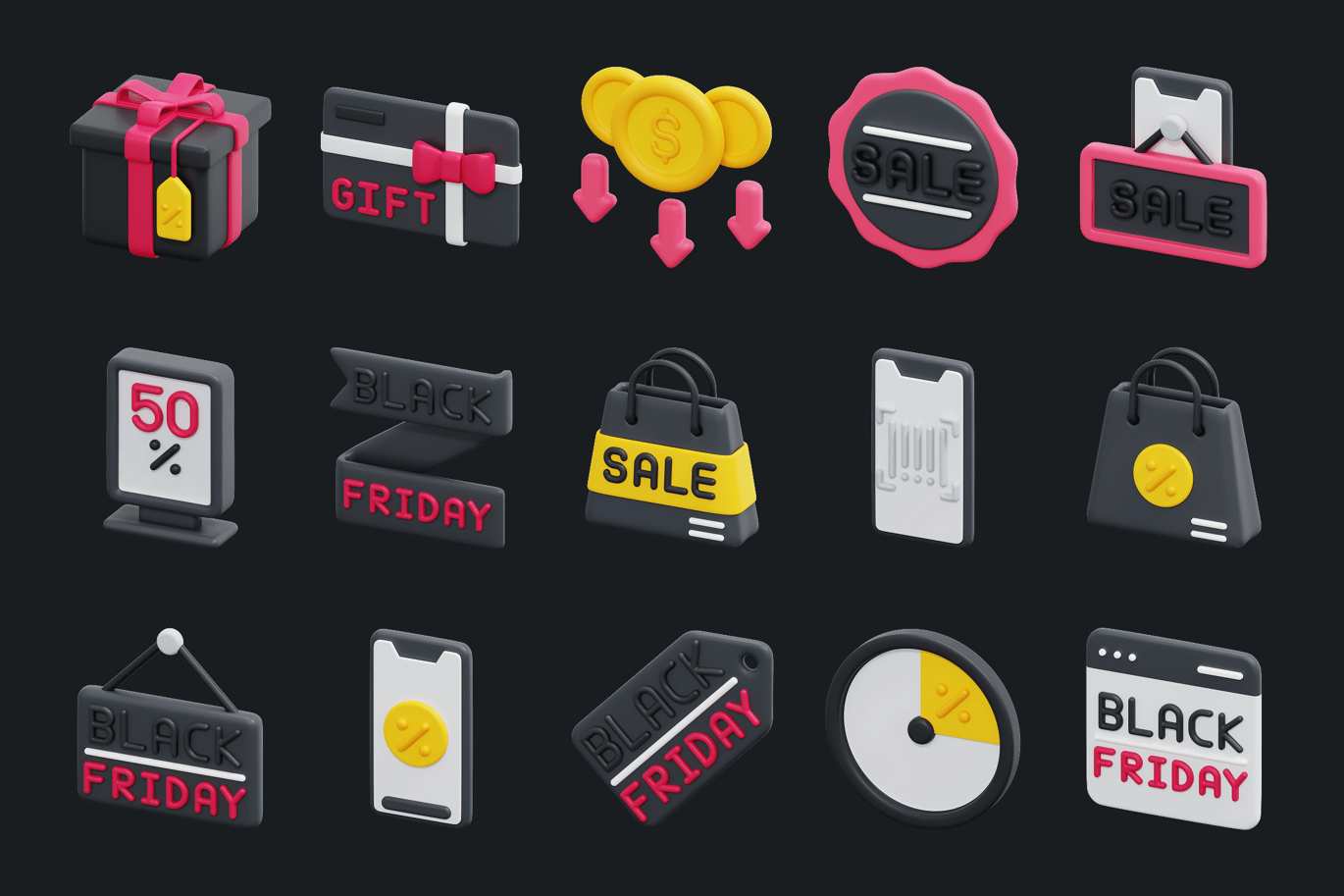 黑色星期五购物主题3D图标 Black Friday Shopping 3D Icon