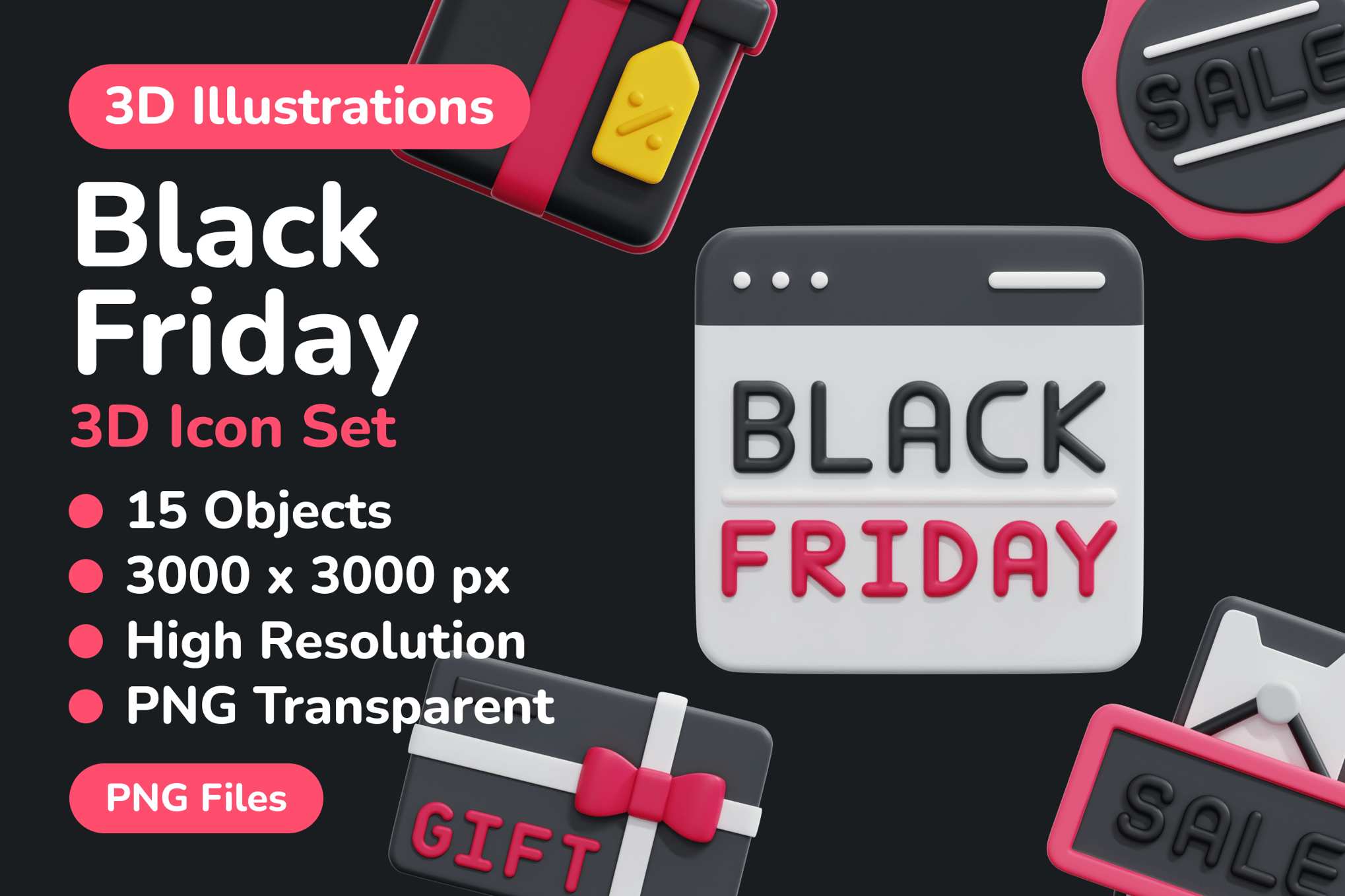 黑色星期五购物主题3D图标 Black Friday Shopping 3D Icon