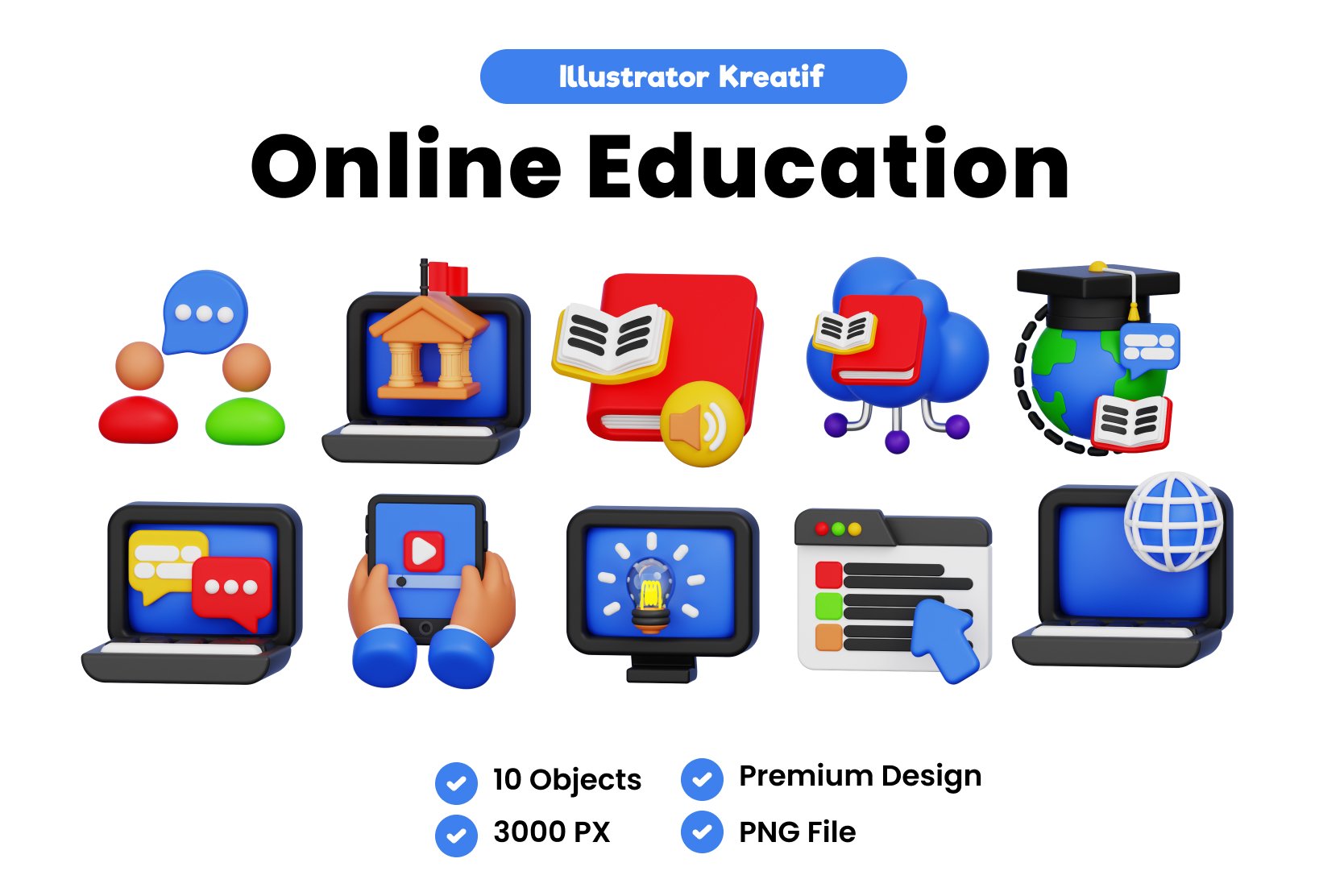 在线教育概念3D矢量图标 Online Education Concept 3D Vector Icon插图 在线教育概念3D矢量图标 Online Education Concept 3D Vector Icon