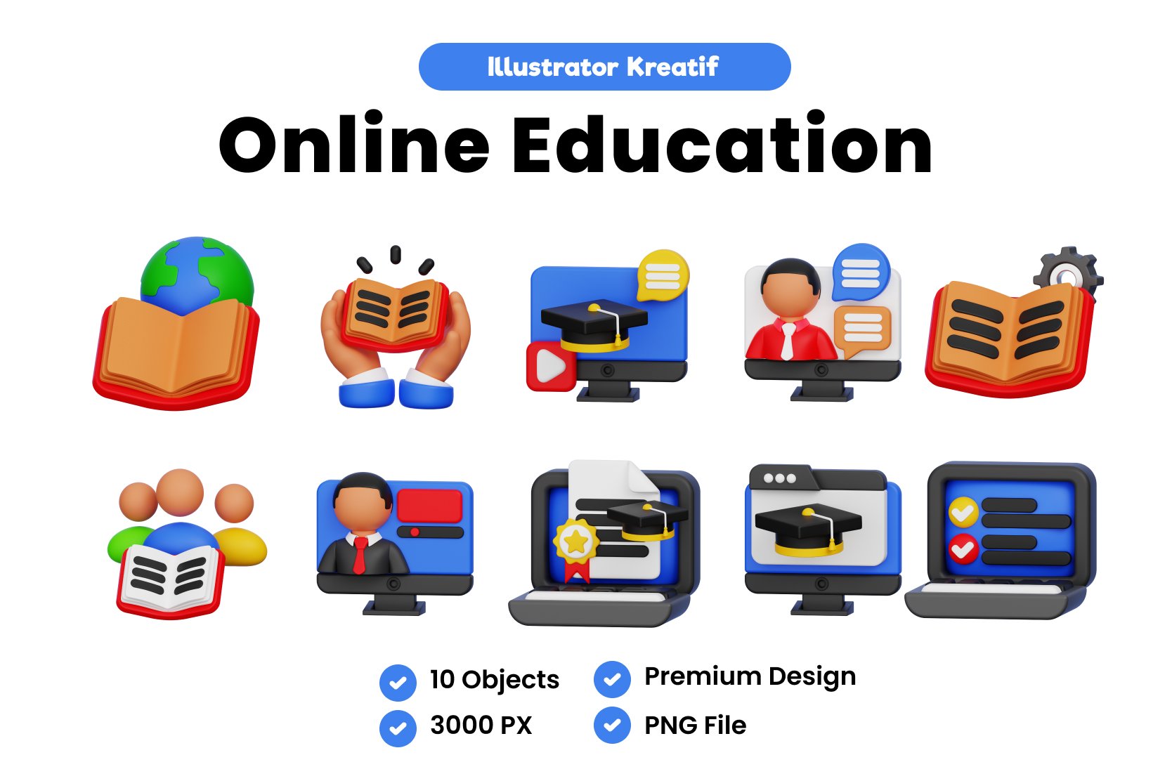 在线教育概念3D图标 Online Education Concept 3D Vector Icon插图 在线教育概念3D图标 Online Education Concept 3D Vector Icon