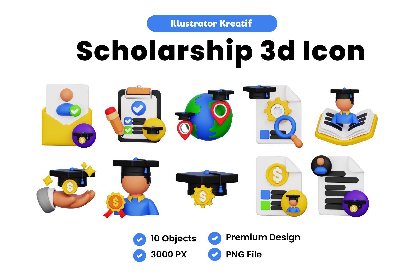 奖学金与学习主题3D图标 Scholarship and Study 3D Icon插图 奖学金与学习主题3D图标 Scholarship and Study 3D Icon