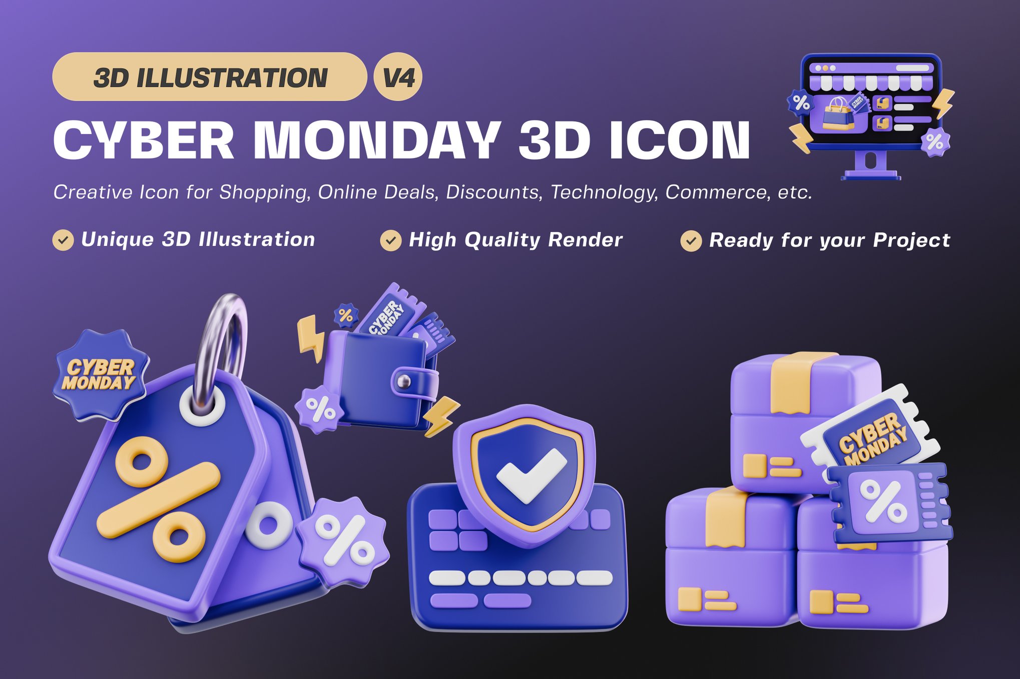 网络星期一促销3D插画素材集v4 Cyber Monday Sale 3D Illustrations Bundle v4插图 网络星期一促销3D插画素材集v4 Cyber Monday Sale 3D Illustrations Bundle v4