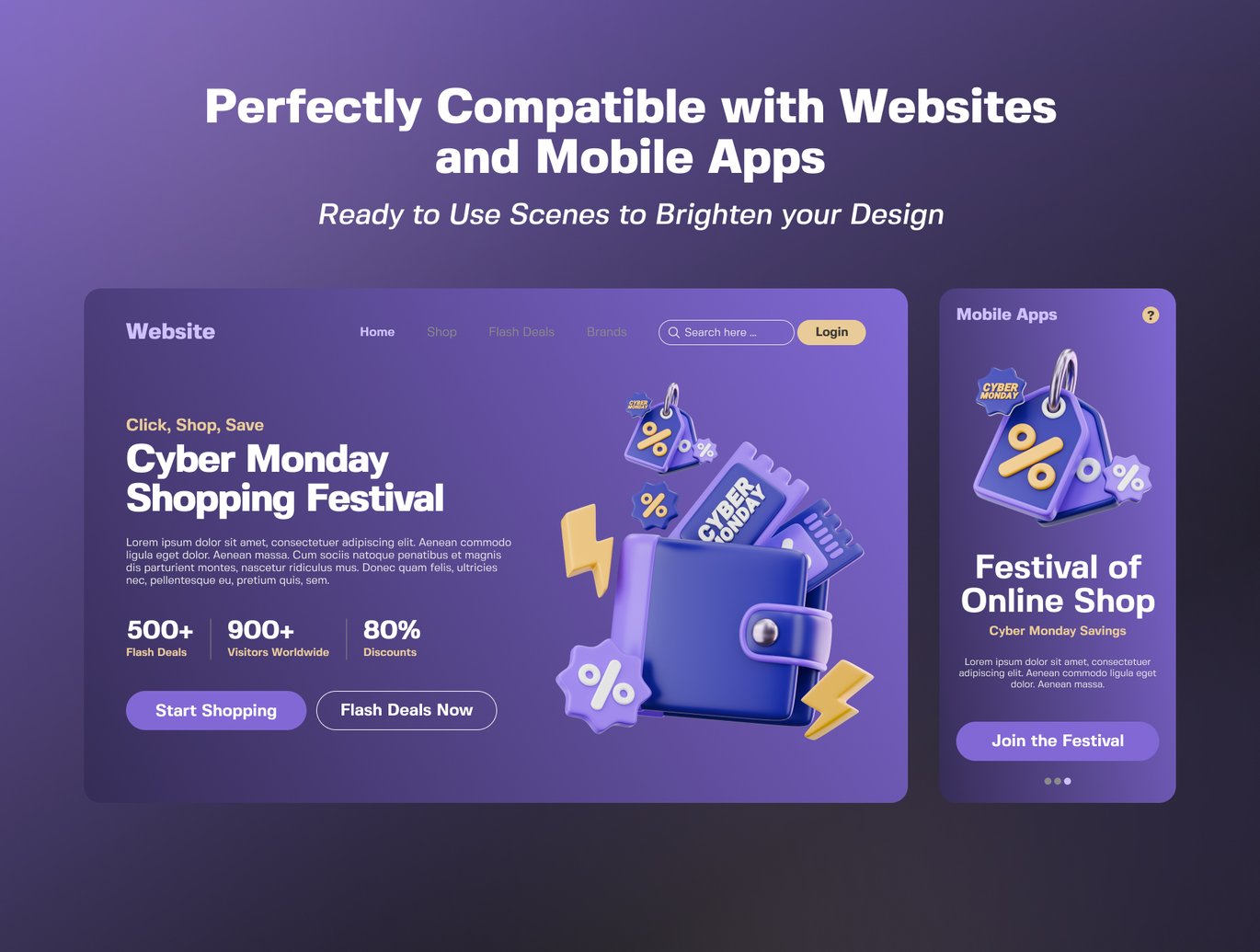 网络星期一促销3D插画素材集v4 Cyber Monday Sale 3D Illustrations Bundle v4插图1 网络星期一促销3D插画素材集v4 Cyber Monday Sale 3D Illustrations Bundle v4