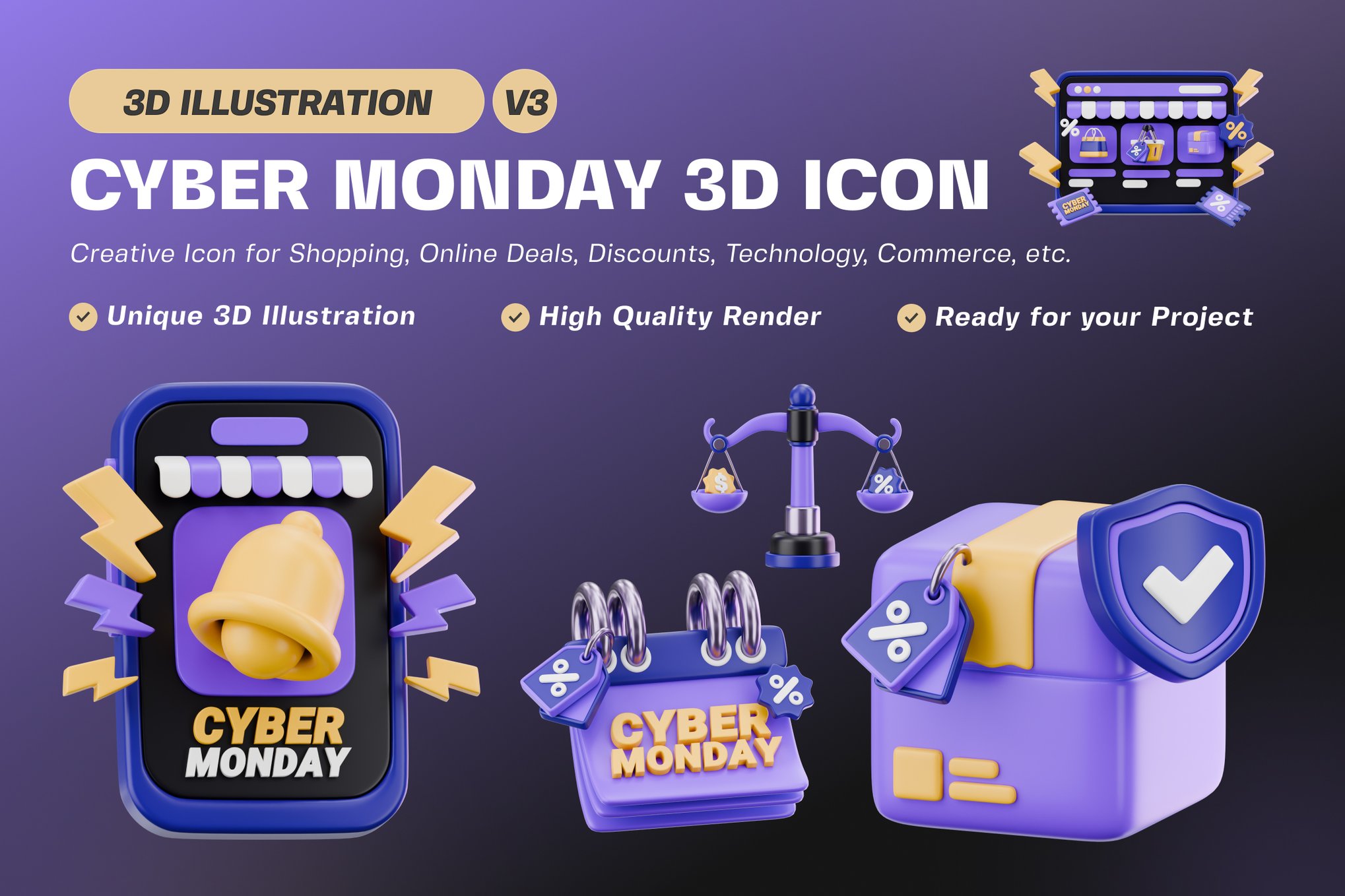网络星期一促销3D插画素材集v3 Cyber Monday Sale 3D Illustrations Bundle v3插图 网络星期一促销3D插画素材集v3 Cyber Monday Sale 3D Illustrations Bundle v3
