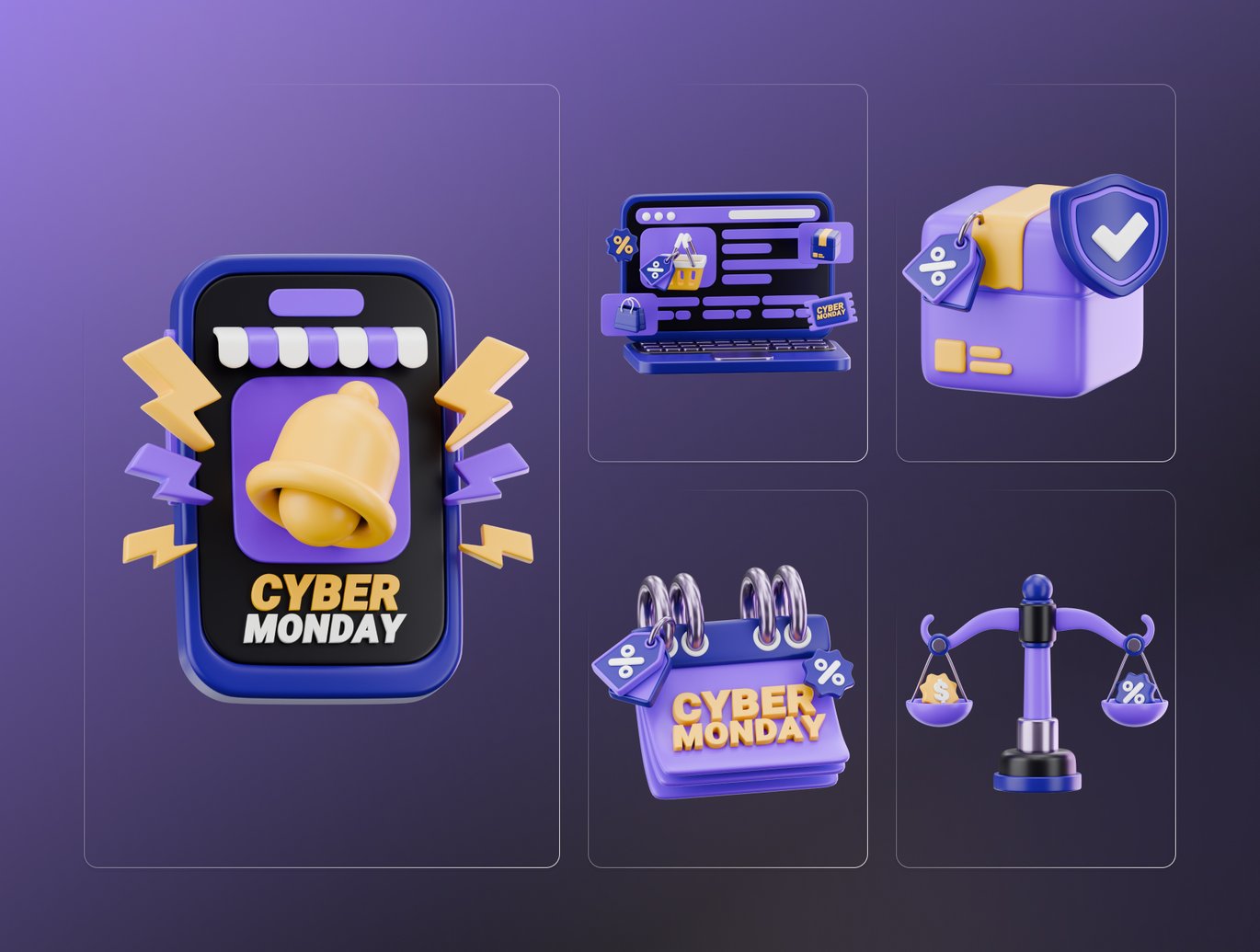 网络星期一促销3D插画素材集v3 Cyber Monday Sale 3D Illustrations Bundle v3插图1 网络星期一促销3D插画素材集v3 Cyber Monday Sale 3D Illustrations Bundle v3