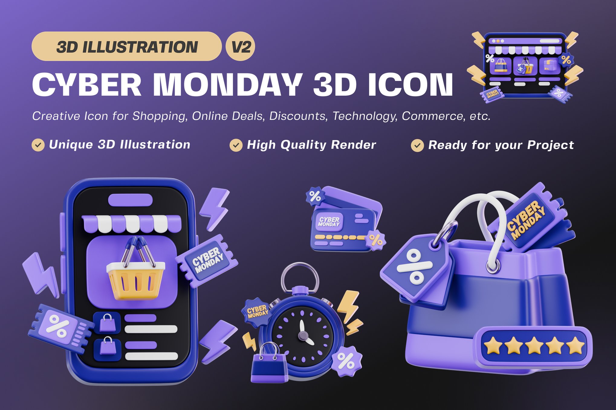 网络星期一促销3D插画素材集v2 Cyber Monday Sale 3D Illustrations Bundle v2插图 网络星期一促销3D插画素材集v2 Cyber Monday Sale 3D Illustrations Bundle v2