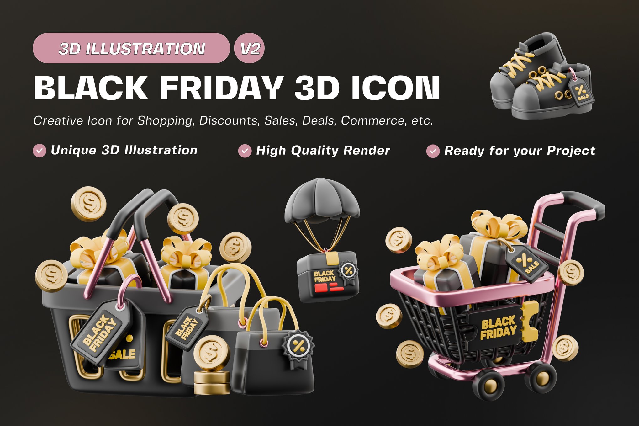 黑色星期五购物3D插画素材集v4 Black Friday Shopping 3D Illustrations Bundle v4插图 黑色星期五购物3D插画素材集v4 Black Friday Shopping 3D Illustrations Bundle v4