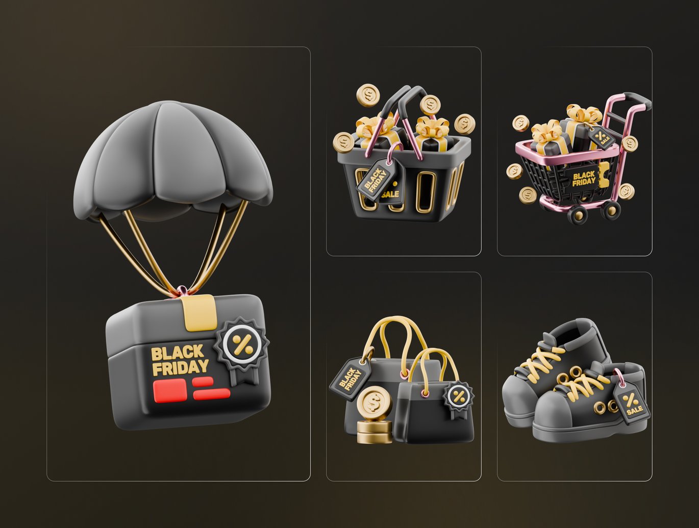 黑色星期五购物3D插画素材集v4 Black Friday Shopping 3D Illustrations Bundle v4插图2 黑色星期五购物3D插画素材集v4 Black Friday Shopping 3D Illustrations Bundle v4