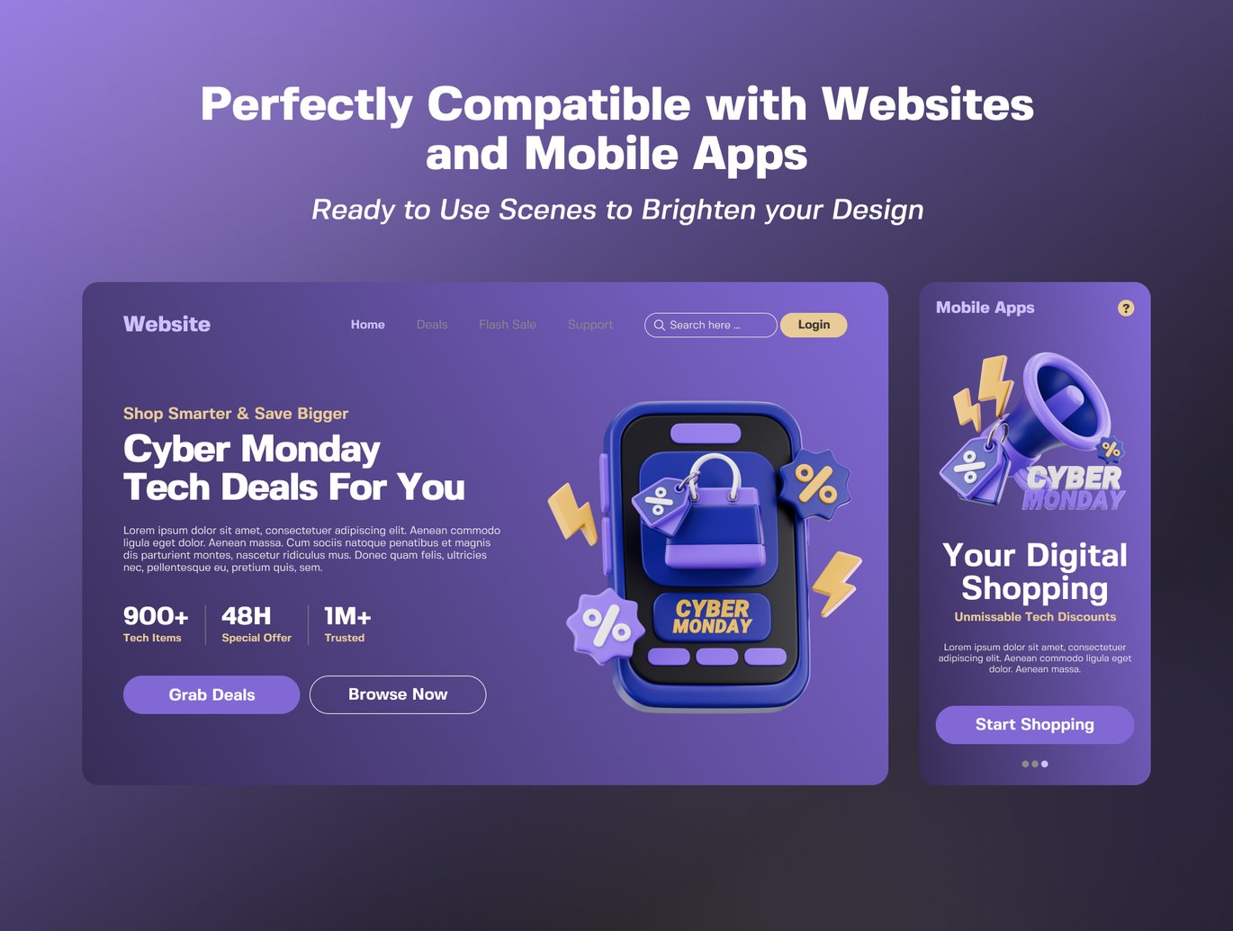 网络星期一主题3D插画素材包 Cyber Monday 3D Illustration Pack插图2 网络星期一主题3D插画素材包 Cyber Monday 3D Illustration Pack