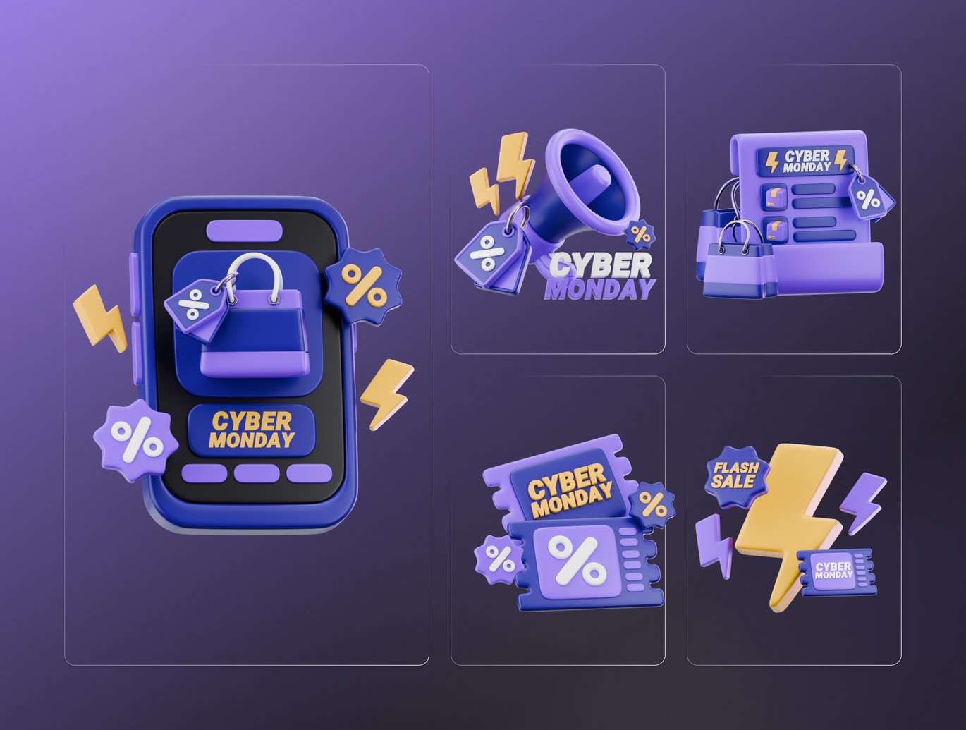 网络星期一主题3D插画素材包 Cyber Monday 3D Illustration Pack插图1 网络星期一主题3D插画素材包 Cyber Monday 3D Illustration Pack