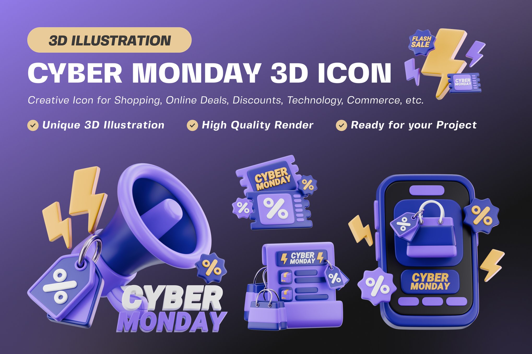 网络星期一主题3D插画素材包 Cyber Monday 3D Illustration Pack插图 网络星期一主题3D插画素材包 Cyber Monday 3D Illustration Pack
