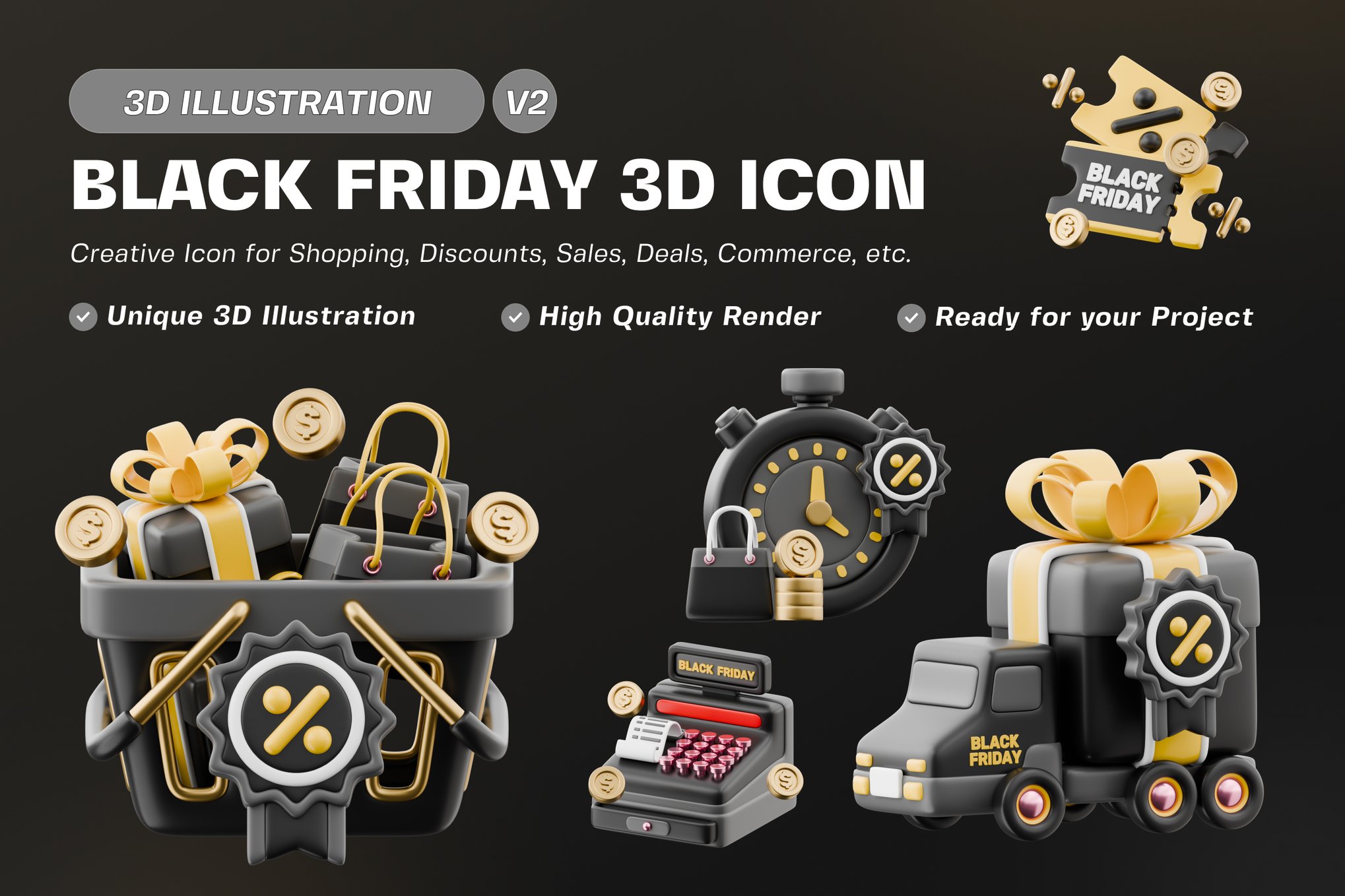 黑色星期五购物3D插画素材集v2 Black Friday Shopping 3D Illustrations Bundle v2插图 黑色星期五购物3D插画素材集v2 Black Friday Shopping 3D Illustrations Bundle v2