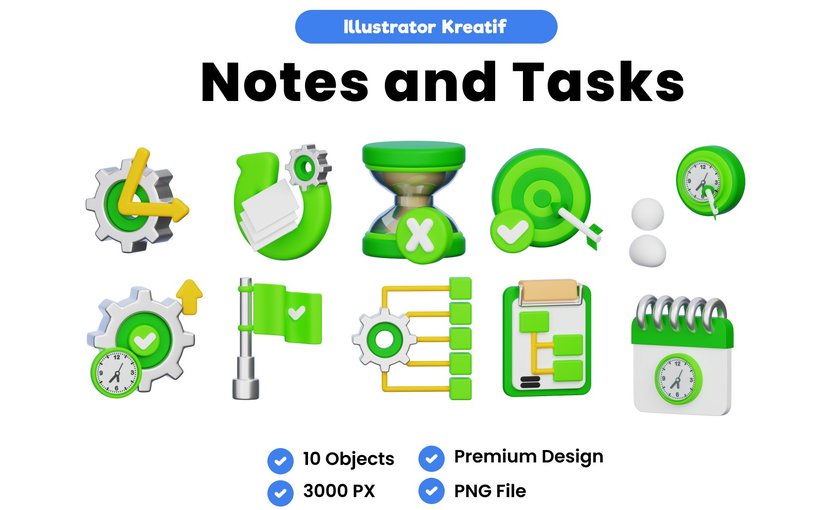 笔记与待办事项3D图标 Notes and Tasks 3D Icon
