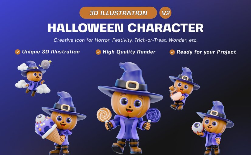万圣节角色3D插画素材集v2 Halloween Character 3D Illustration Pack V2