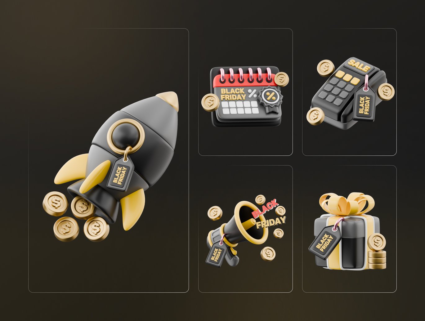 黑色星期五主题3D插画素材包 Black Friday 3D Illustration Pack插图1 黑色星期五主题3D插画素材包 Black Friday 3D Illustration Pack