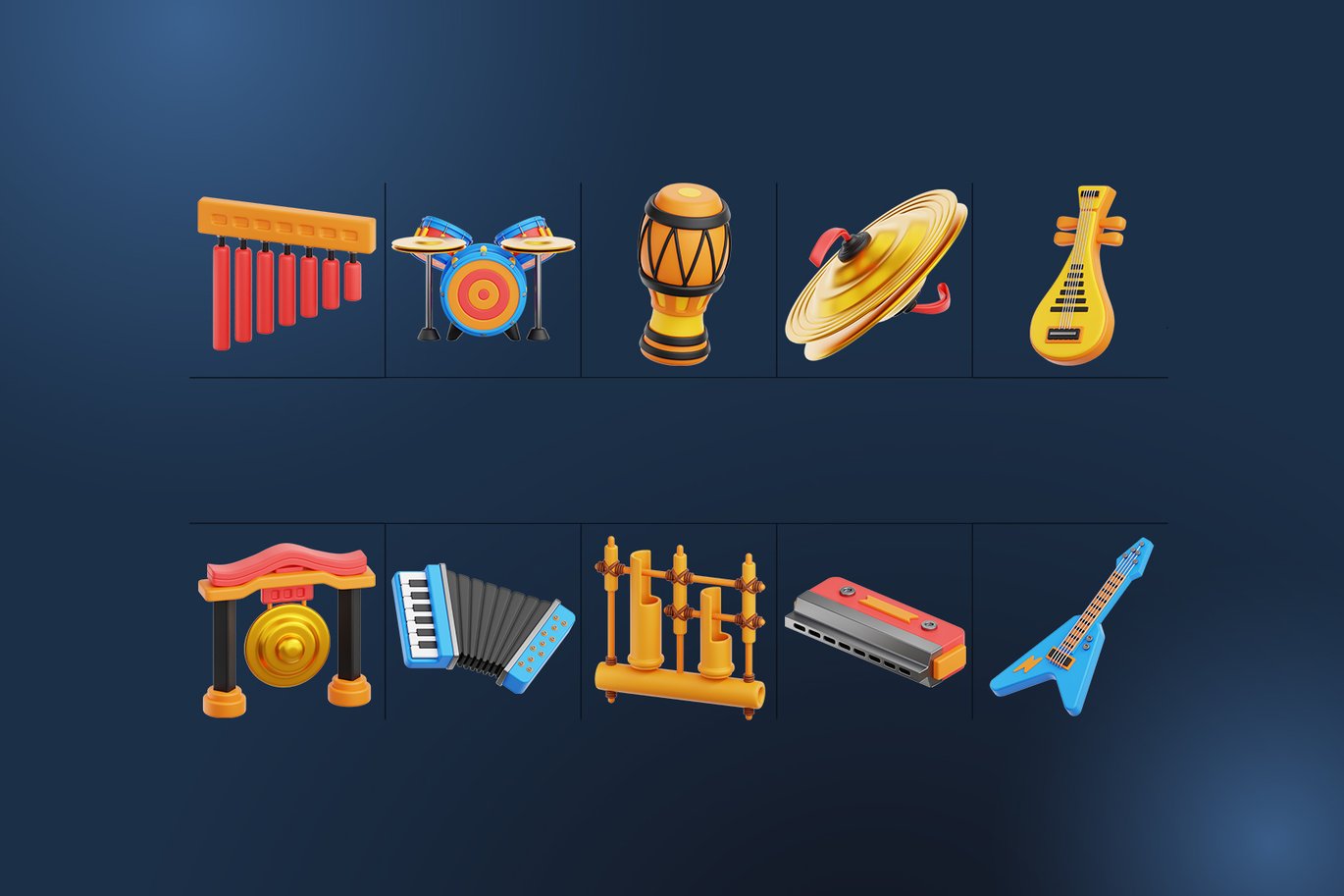 乐器演奏3D图标素材 3D Music Instrument Icons插图1 乐器演奏3D图标素材 3D Music Instrument Icons