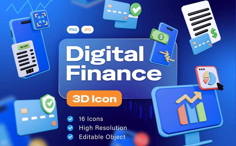 数字金融概念3D图标集 Digital Finance 3D Icons
