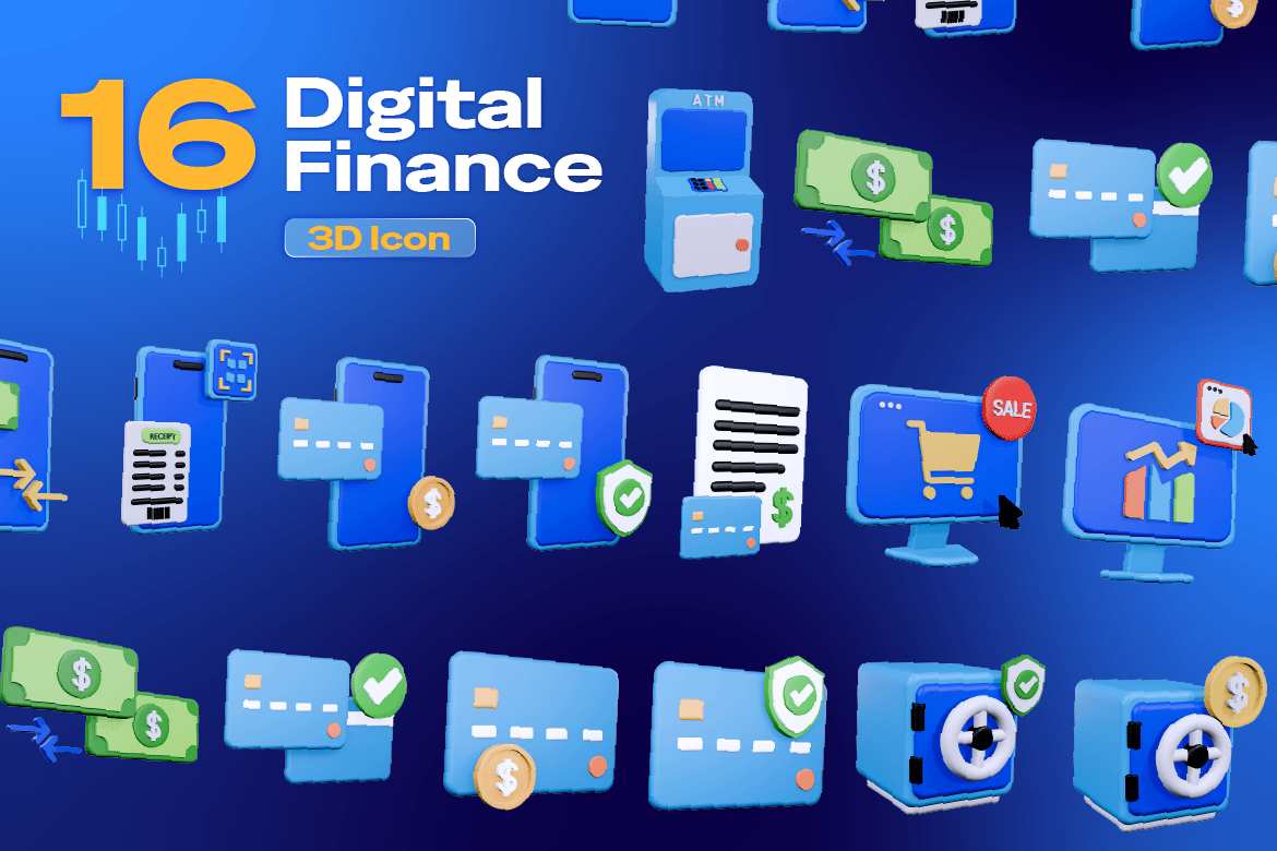 数字金融概念3D图标集 Digital Finance 3D Icons插图4 数字金融概念3D图标集 Digital Finance 3D Icons